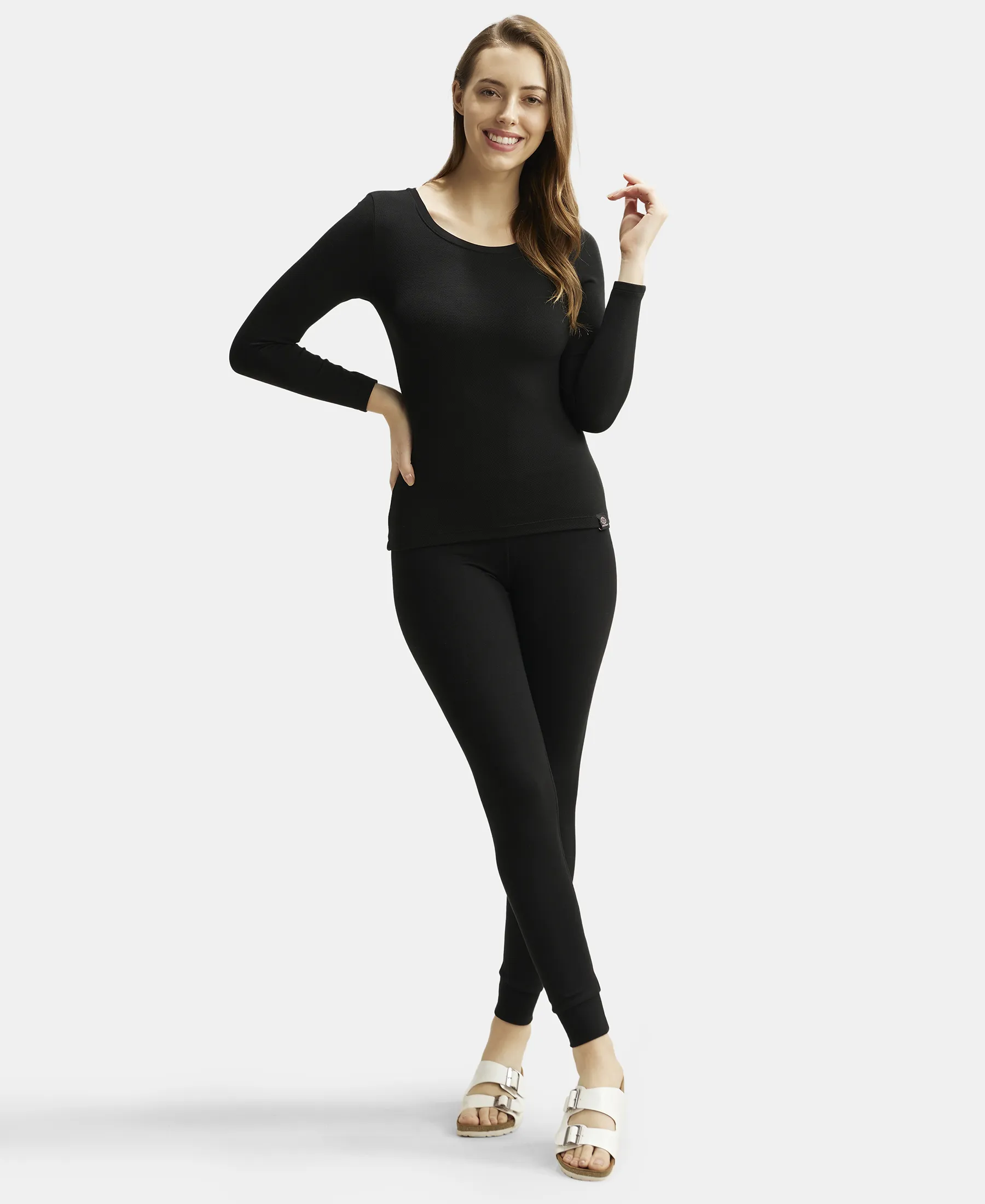 Ultra Warmth Soft Touch Microfiber Elastane Stretch Fleece Fabric Full Sleeve Thermal Top with StayWarm Technology - Black - Image 4