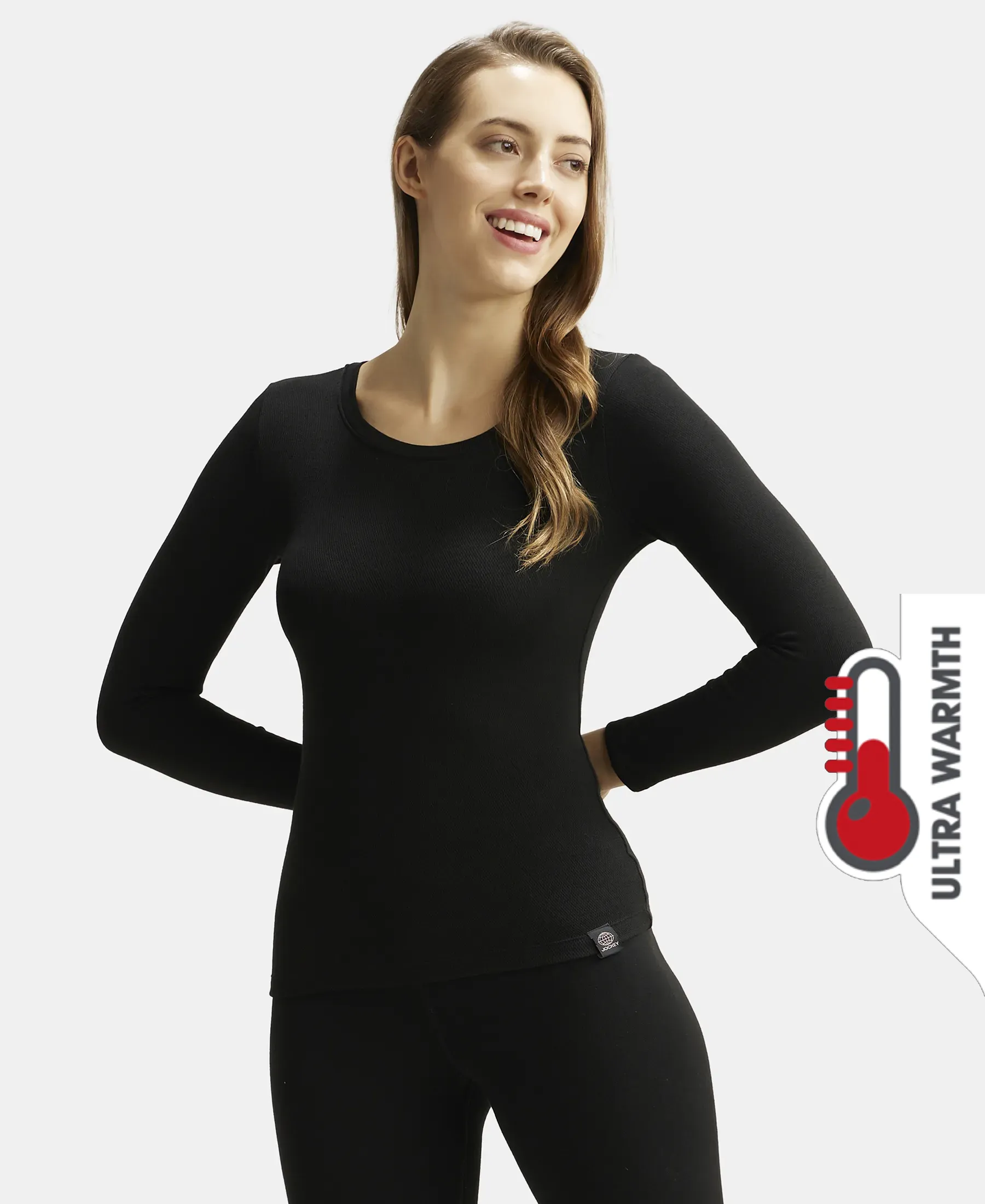 Ultra Warmth Soft Touch Microfiber Elastane Stretch Fleece Fabric Full Sleeve Thermal Top with StayWarm Technology - Black - Image 5