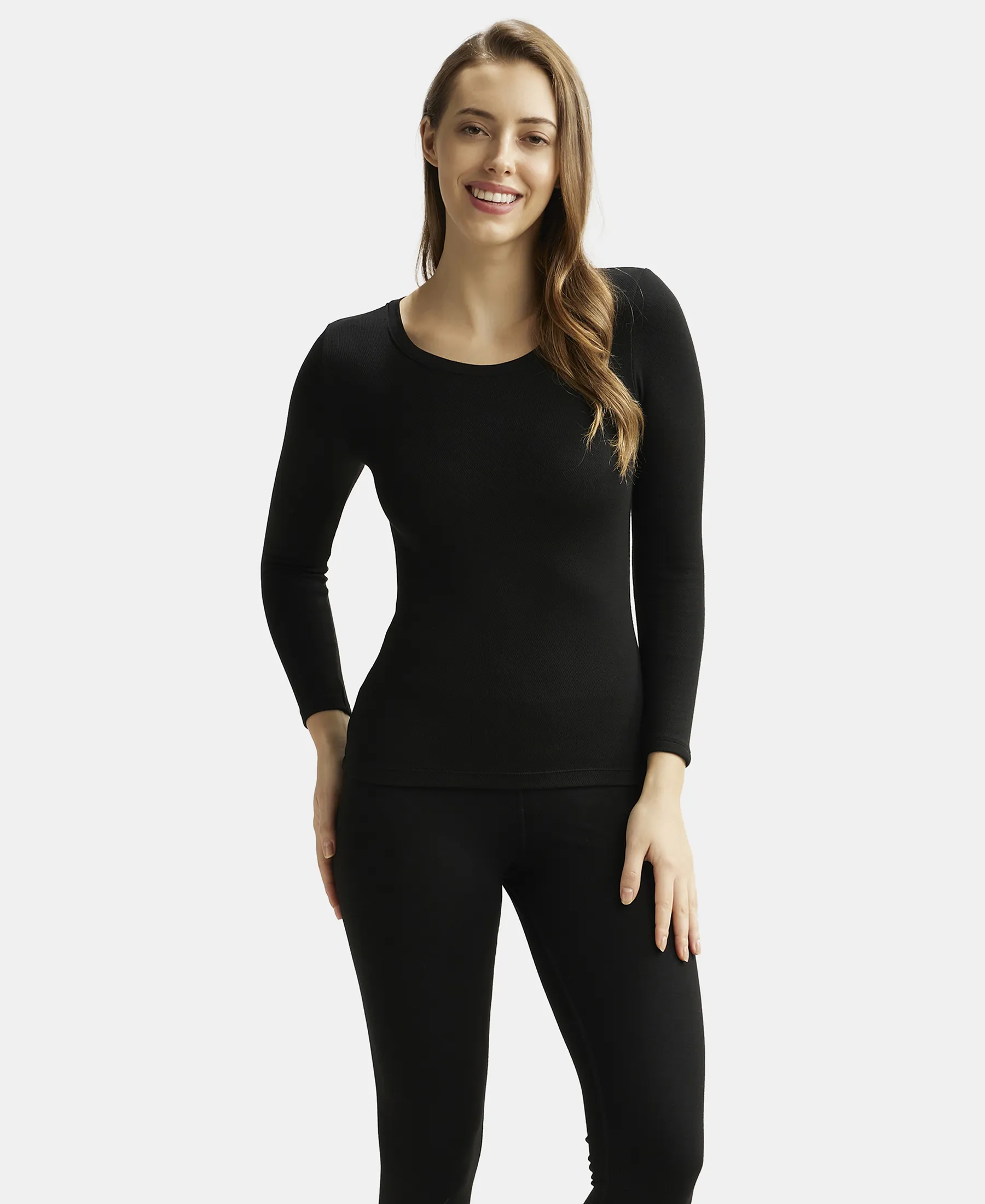 Ultra Warmth Soft Touch Microfiber Elastane Stretch Fleece Fabric Full Sleeve Thermal Top with StayWarm Technology - Black - Image 6