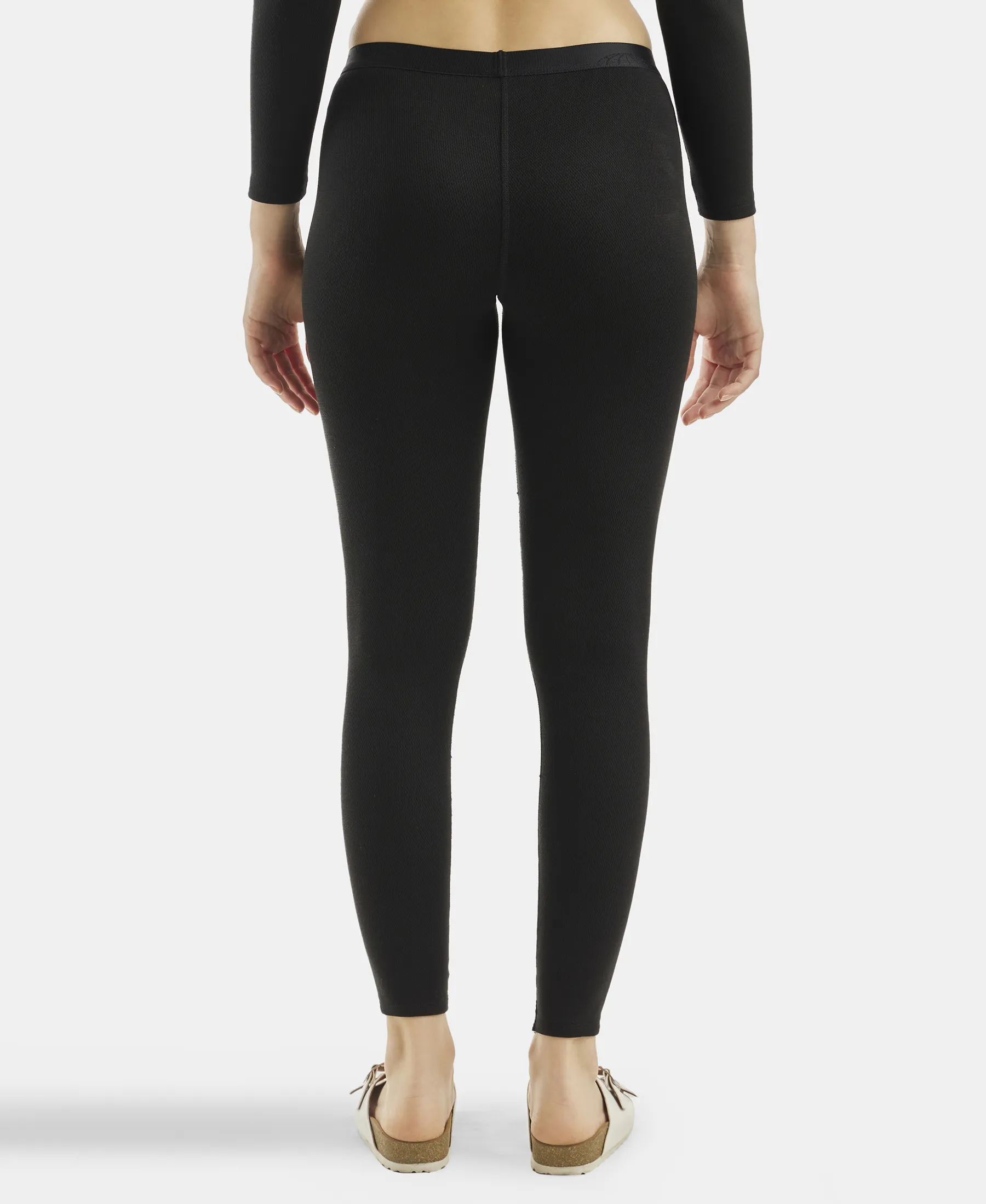 Ultra Warmth Soft Touch Microfiber Elastane Stretch Fleece Fabric Thermal Leggings with StayWarm Technology - Black - Image 3