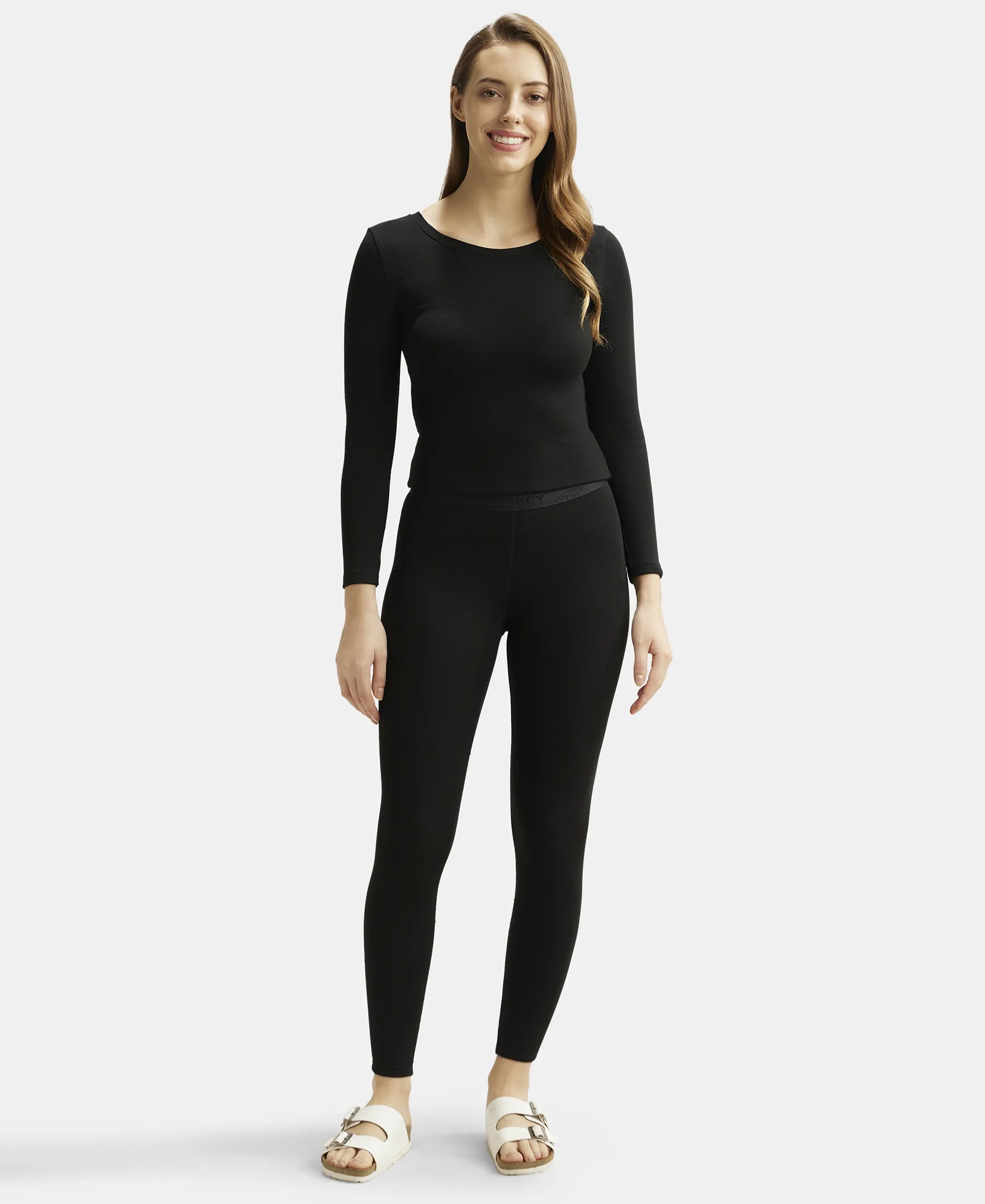 Ultra Warmth Soft Touch Microfiber Elastane Stretch Fleece Fabric Thermal Leggings with StayWarm Technology - Black - Image 4