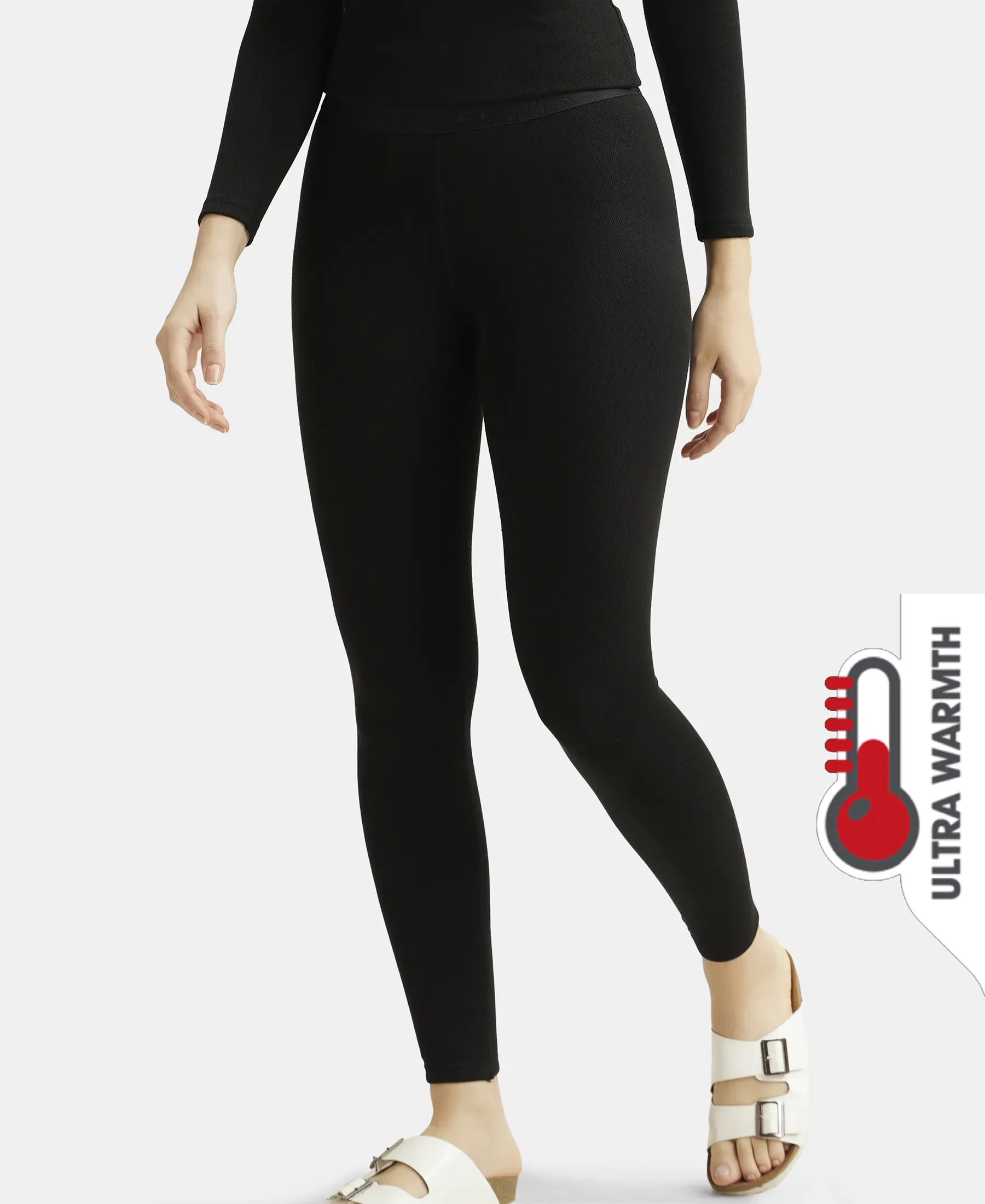 Ultra Warmth Soft Touch Microfiber Elastane Stretch Fleece Fabric Thermal Leggings with StayWarm Technology - Black - Image 5