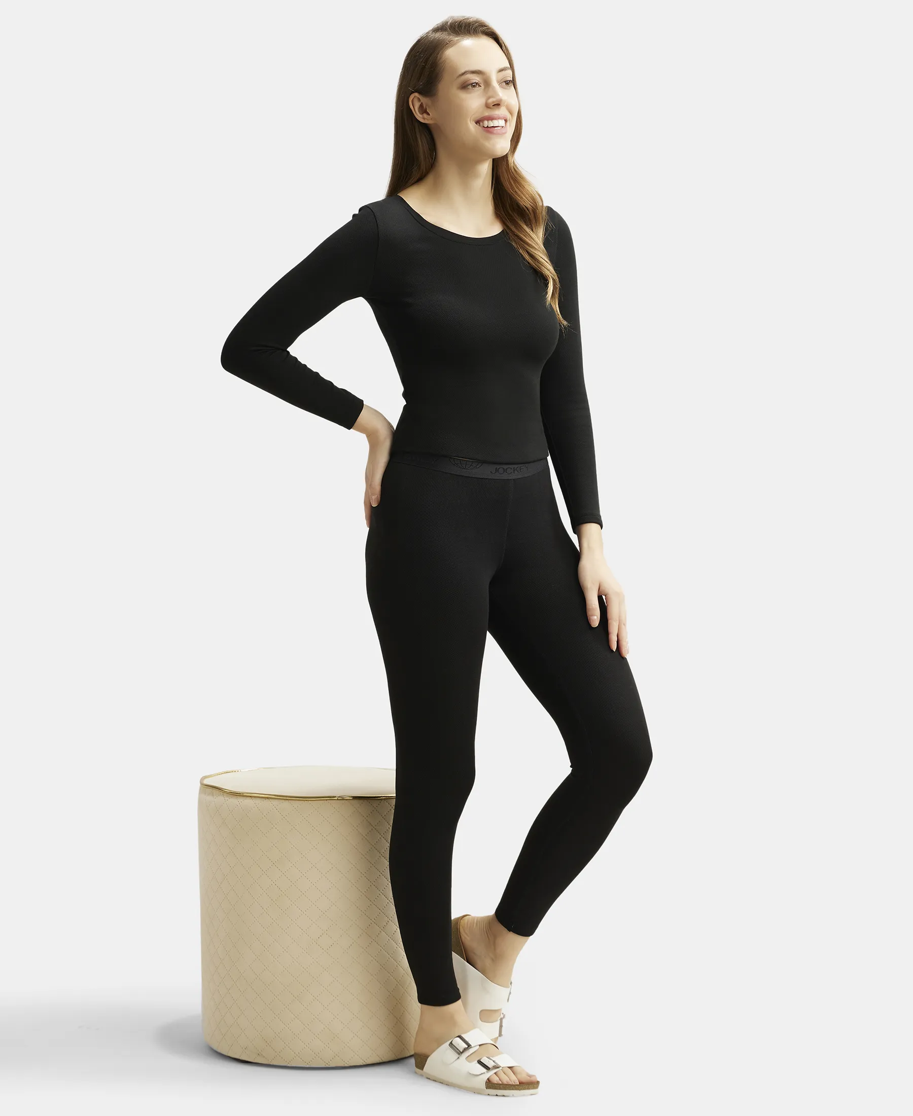 Ultra Warmth Soft Touch Microfiber Elastane Stretch Fleece Fabric Thermal Leggings with StayWarm Technology - Black - Image 6