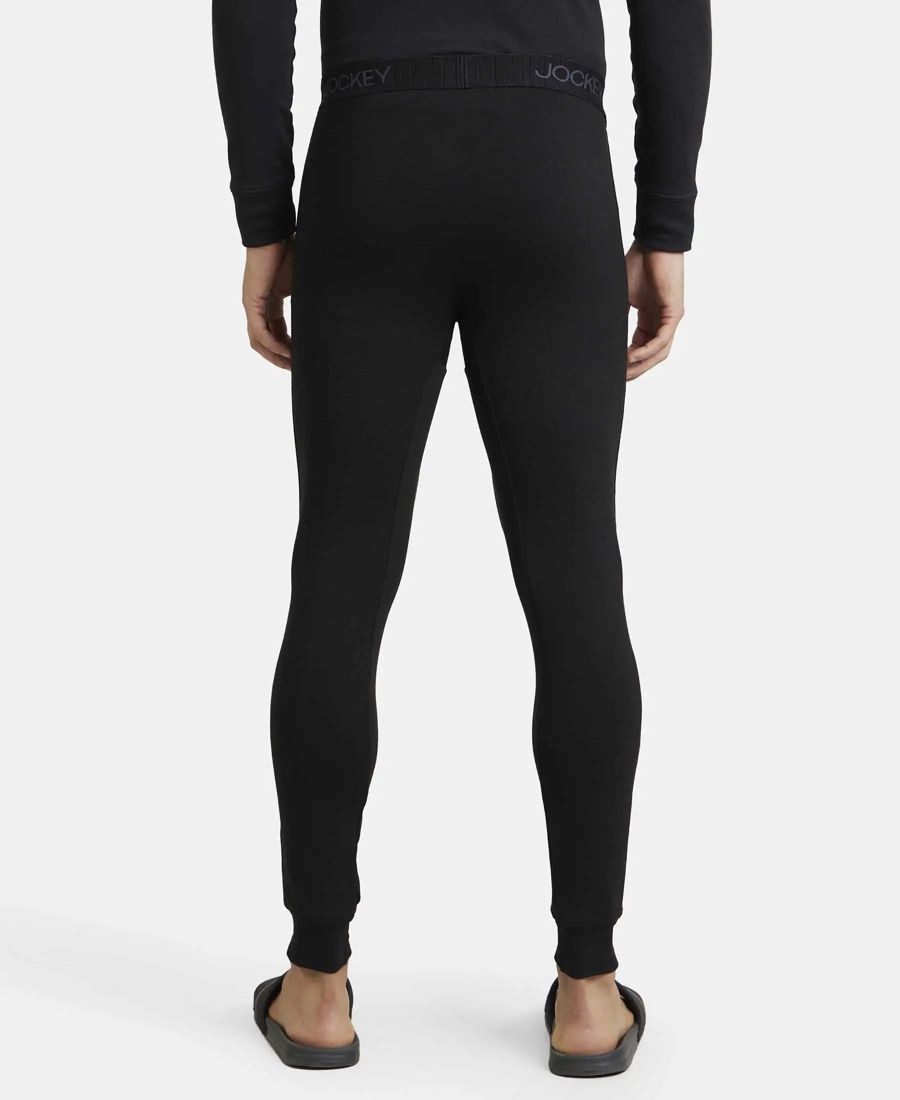 Ultra Warmth Soft Touch Microfiber Elastane Stretch Fleece Fabric Thermal Long John with StayWarm Technology - Black - Image 3