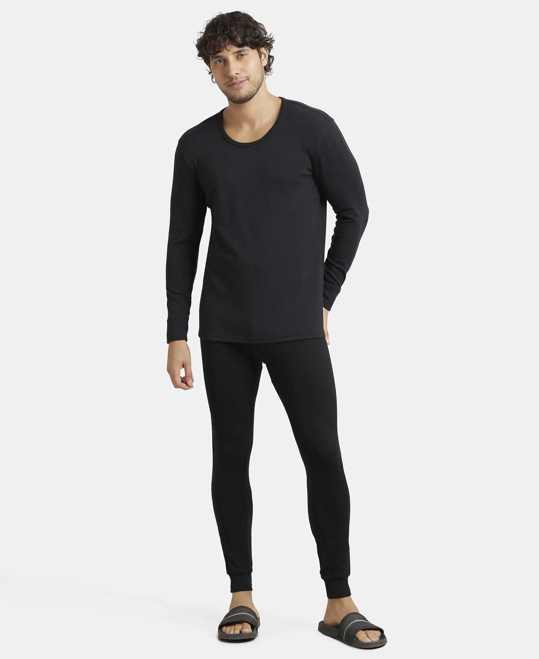 Ultra Warmth Soft Touch Microfiber Elastane Stretch Fleece Fabric Thermal Long John with StayWarm Technology - Black - Image 4