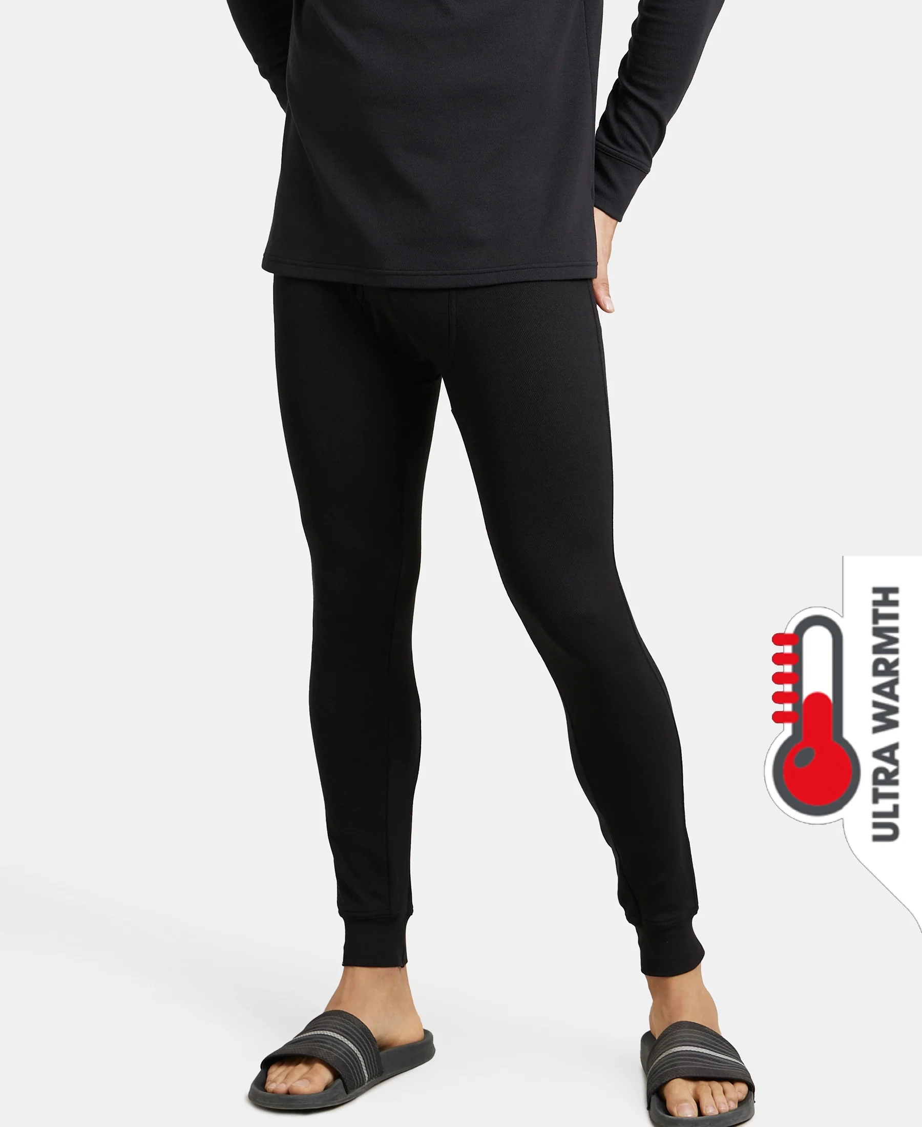 Ultra Warmth Soft Touch Microfiber Elastane Stretch Fleece Fabric Thermal Long John with StayWarm Technology - Black - Image 5