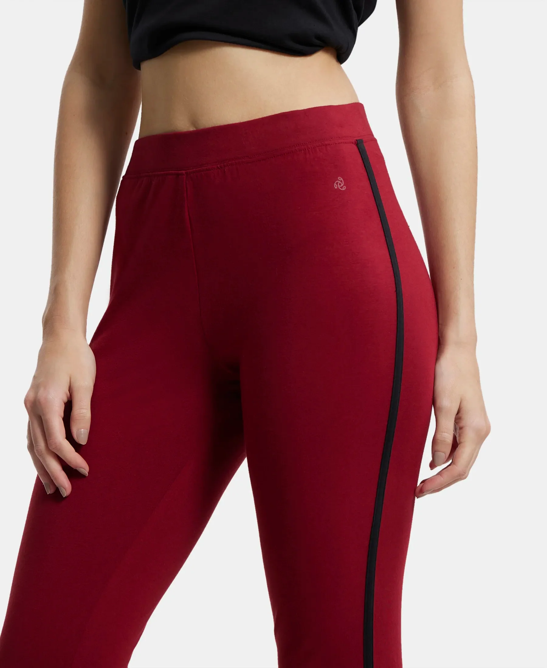 Super Combed Cotton Elastane Stretch Leggings with Contrast Side Piping - Rhubarb - Image 7