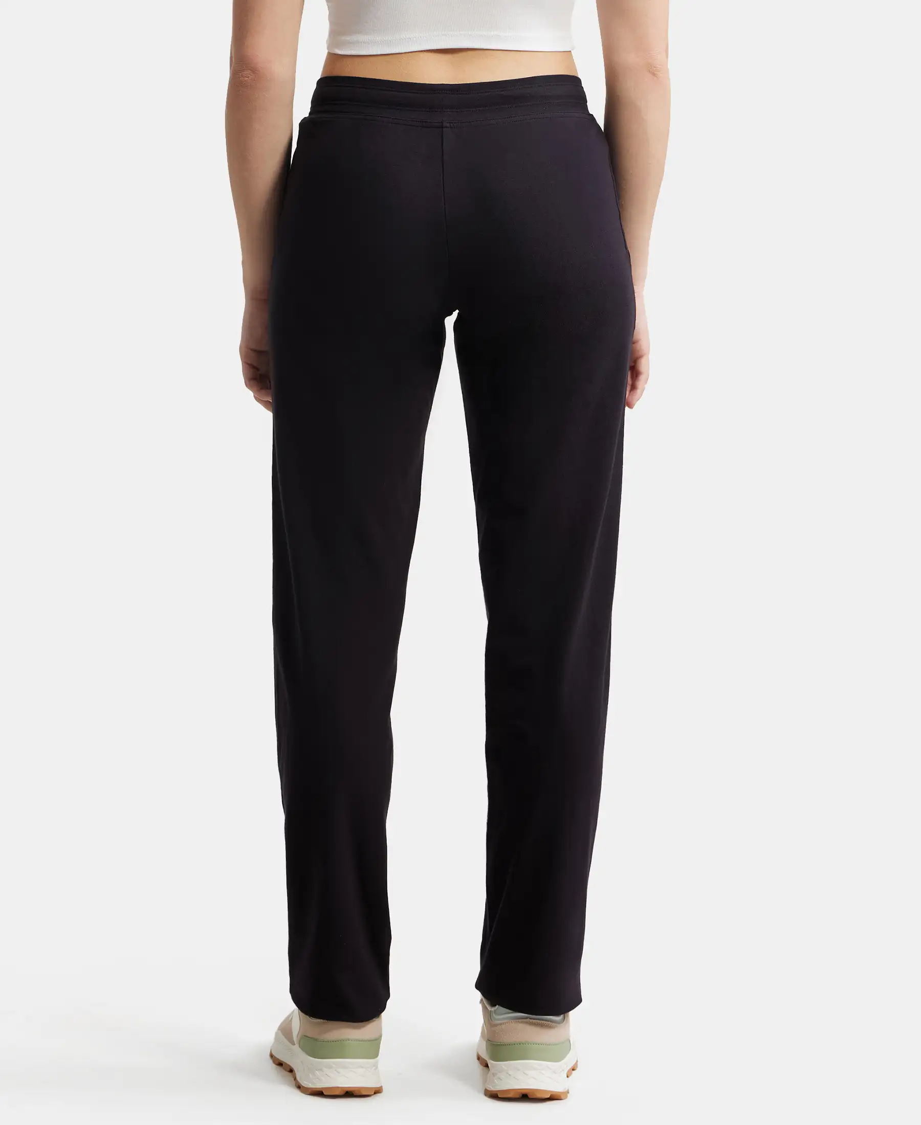 Super Combed Cotton Elastane Stretch Relaxed Fit Trackpants With Side Pockets - Black - Image 3