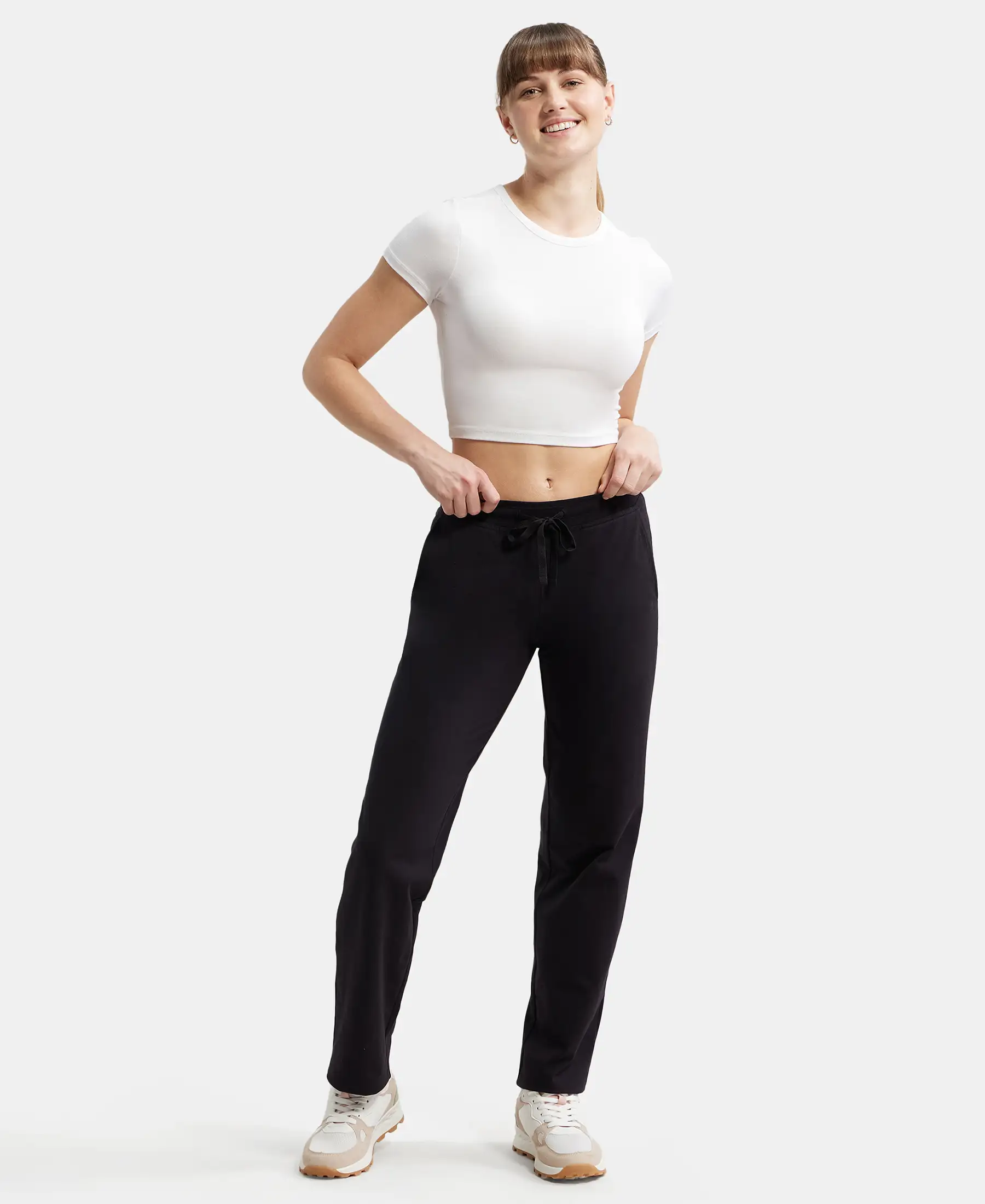 Super Combed Cotton Elastane Stretch Relaxed Fit Trackpants With Side Pockets - Black - Image 4