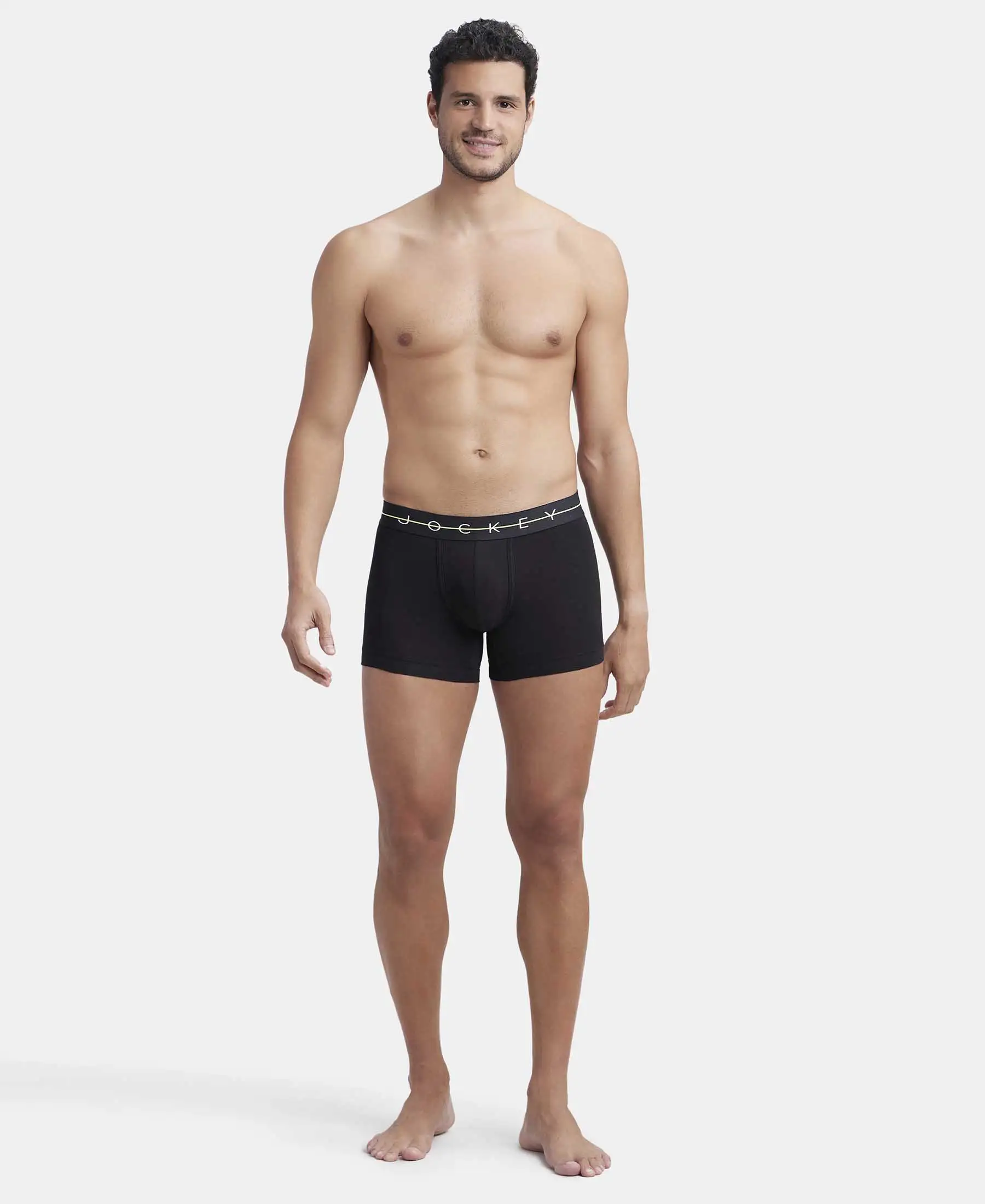 Super Combed Cotton Elastane Stretch Solid Trunk with Ultrasoft Waistband - Black - Image 4
