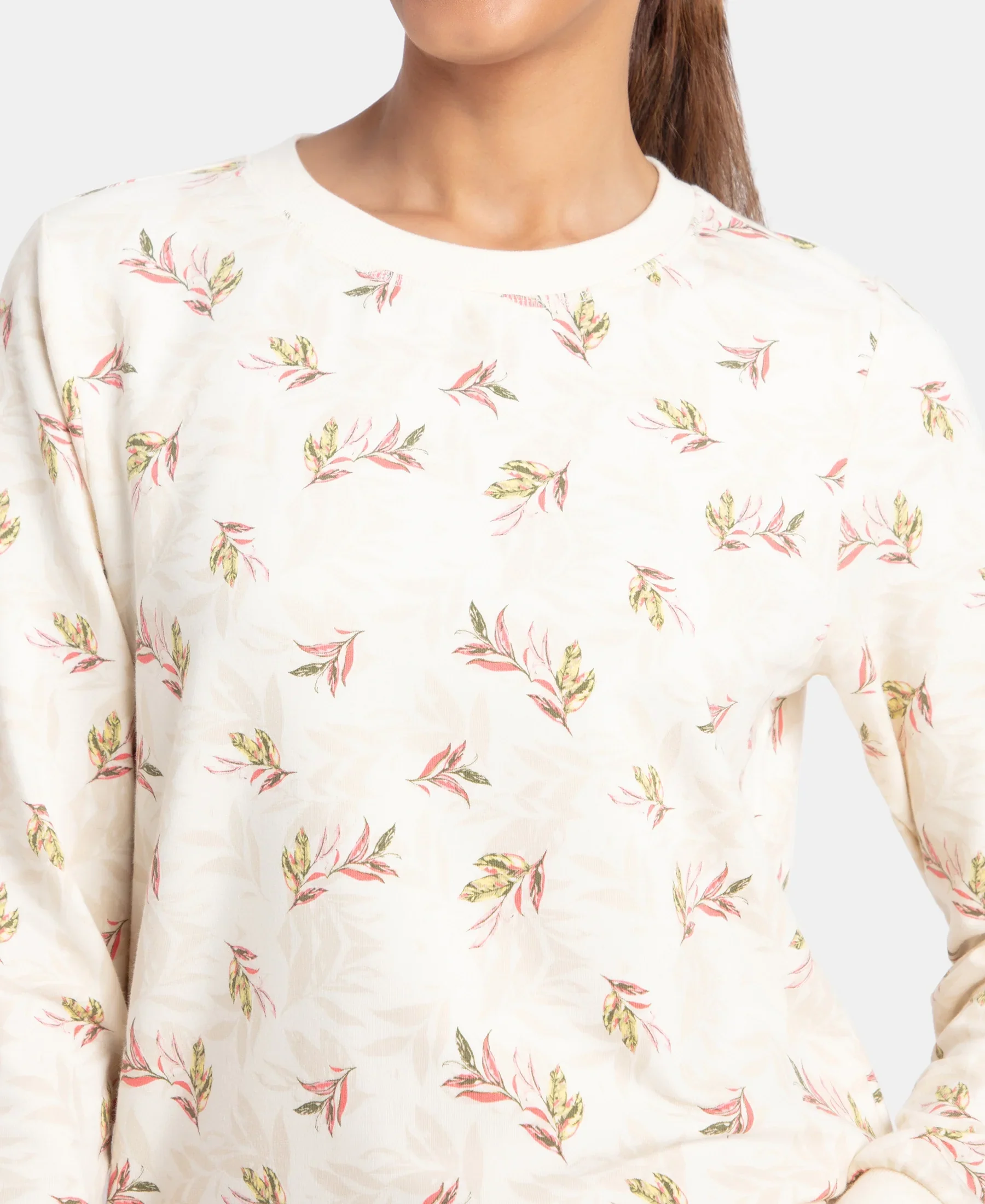 Super Combed Cotton Elastane Stretch French Terry Fabric Printed Sweatshirt with Ribbed Cuffs - Antique White - Image 6