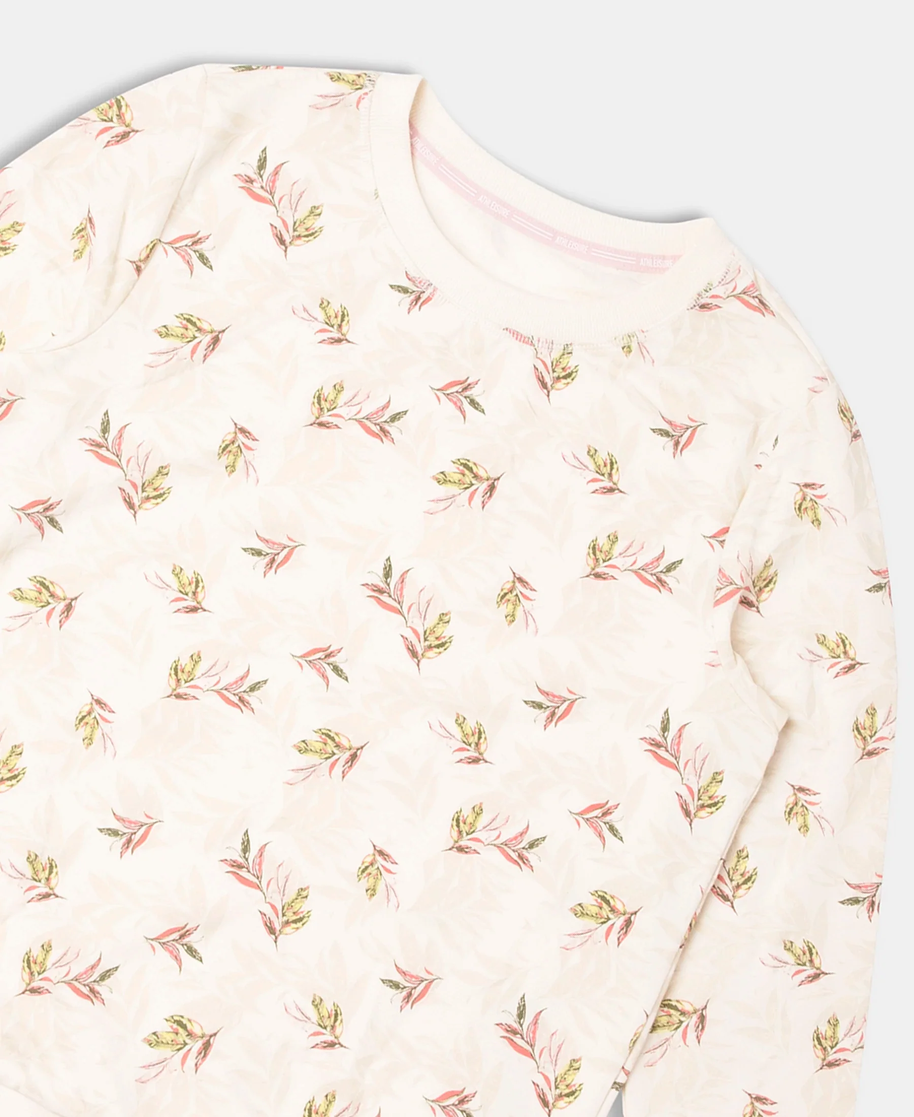 Super Combed Cotton Elastane Stretch French Terry Fabric Printed Sweatshirt with Ribbed Cuffs - Antique White - Image 8