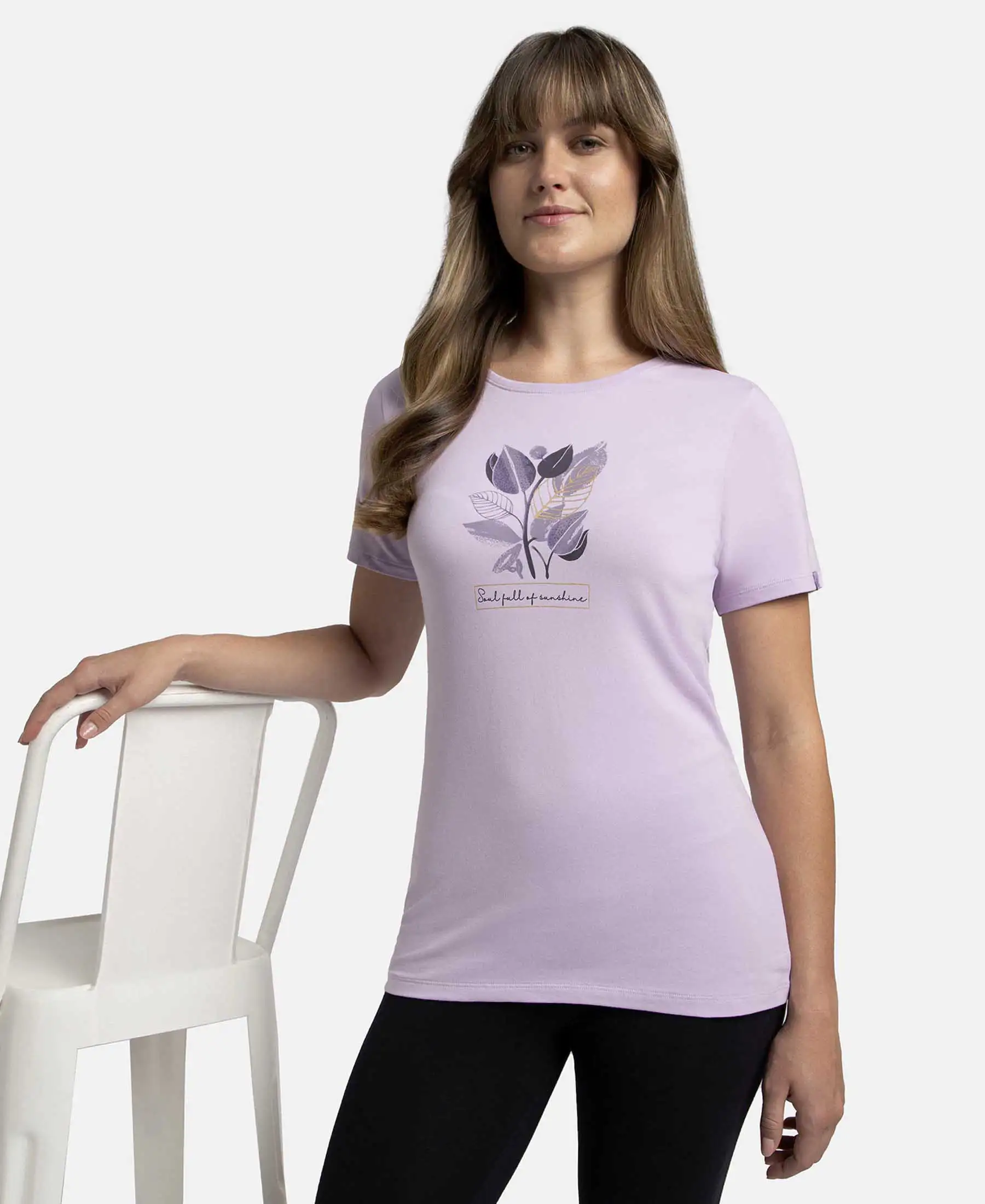 Super Combed Cotton Elastane Stretch Regular Fit Graphic Printed Round Neck Half Sleeve T-Shirt  - Orchid Bloom - Image 5