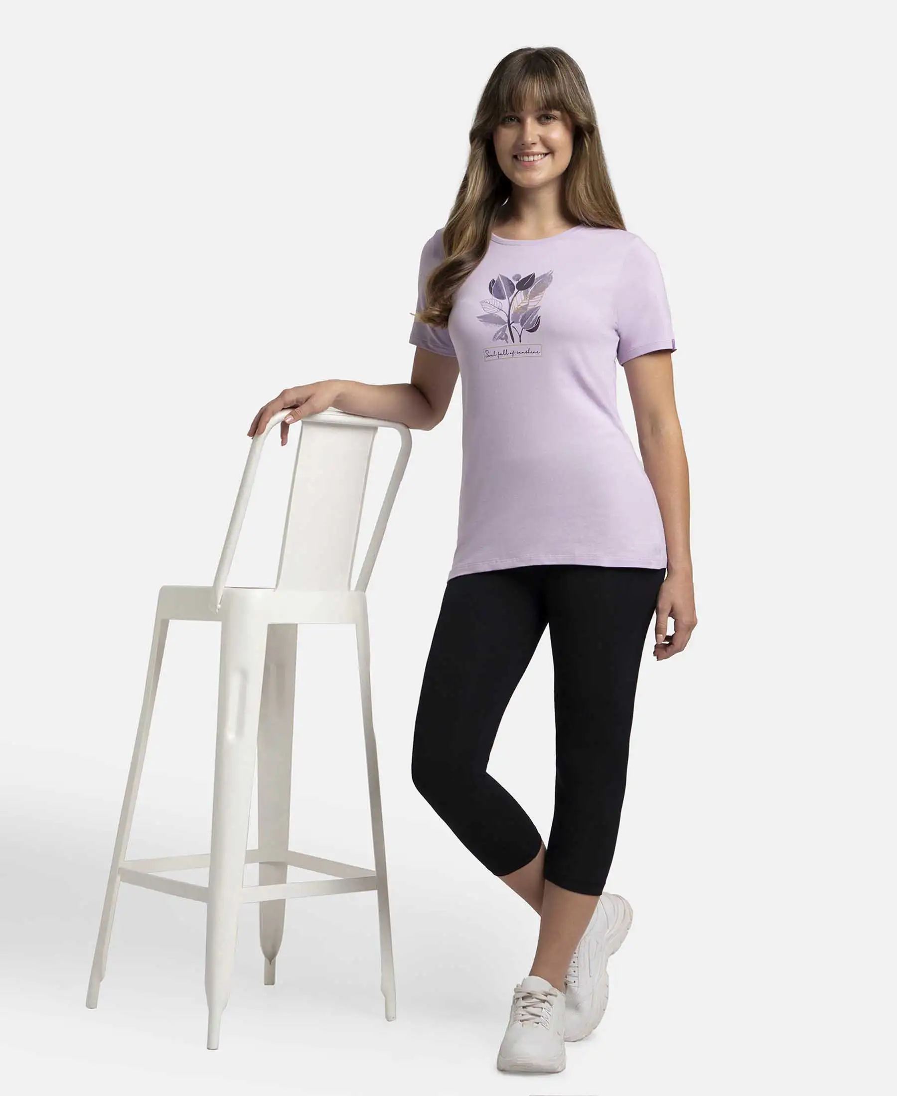 Super Combed Cotton Elastane Stretch Regular Fit Graphic Printed Round Neck Half Sleeve T-Shirt  - Orchid Bloom - Image 6