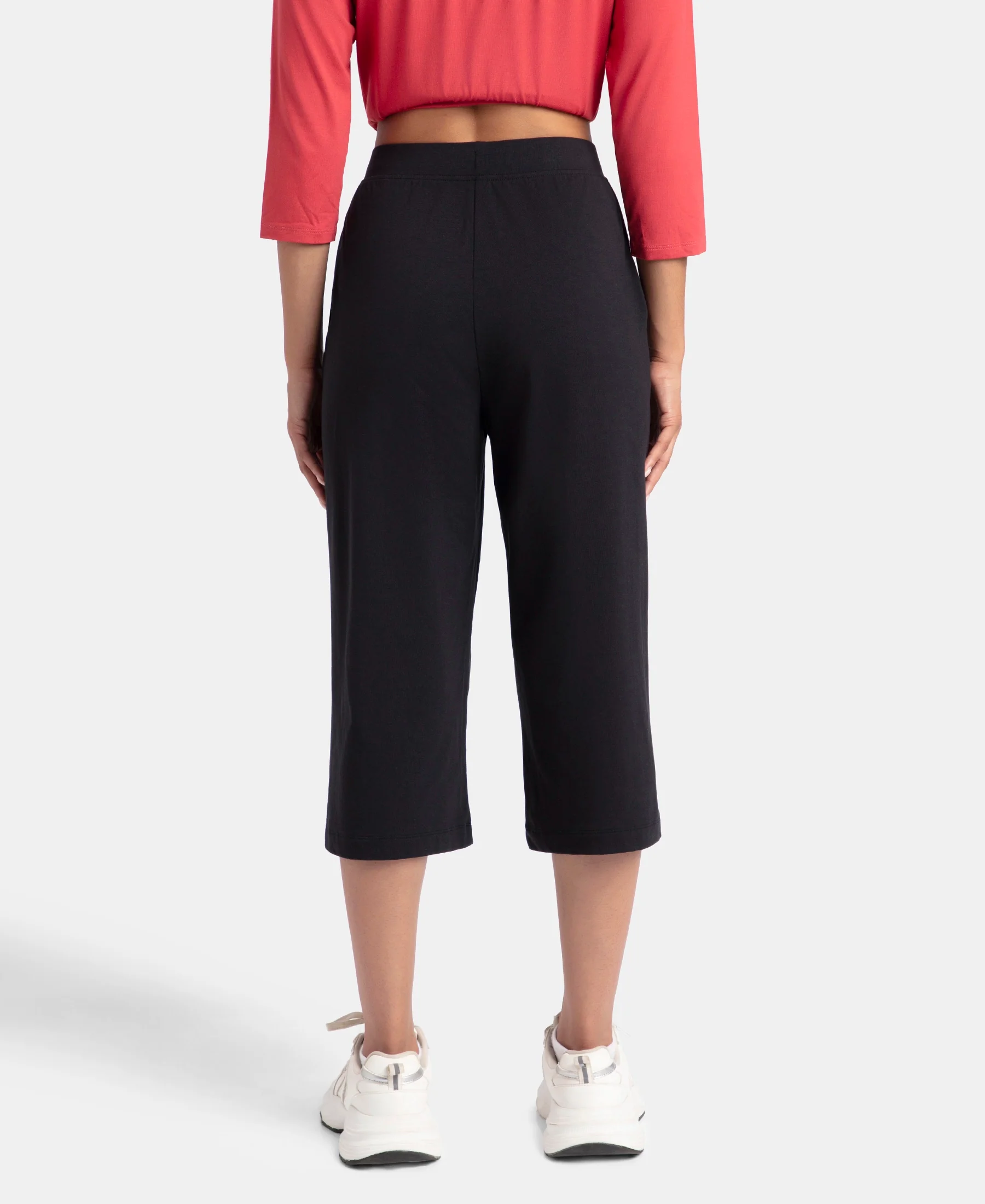 Super Combed Cotton Rich Elastane Stretch Relaxed Fit Culottes - Black - Image 3