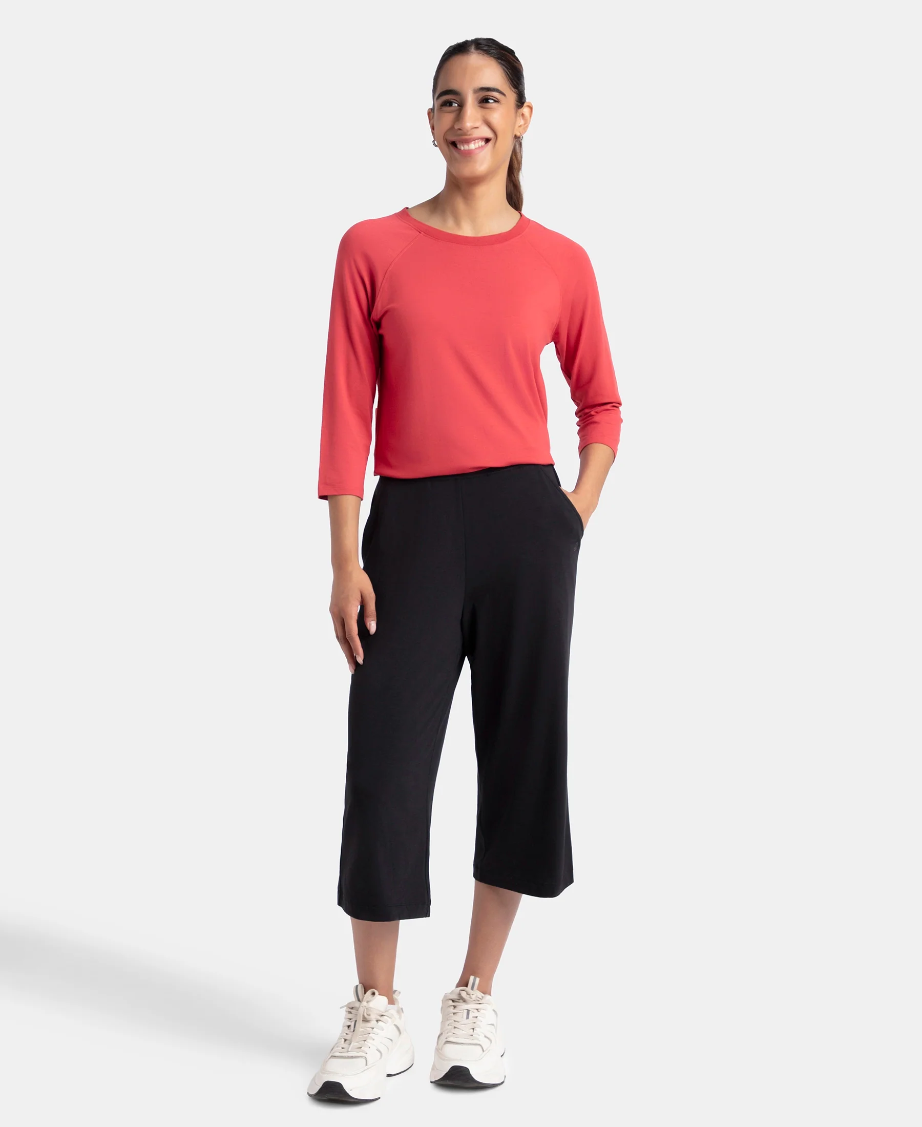 Super Combed Cotton Rich Elastane Stretch Relaxed Fit Culottes - Black - Image 4