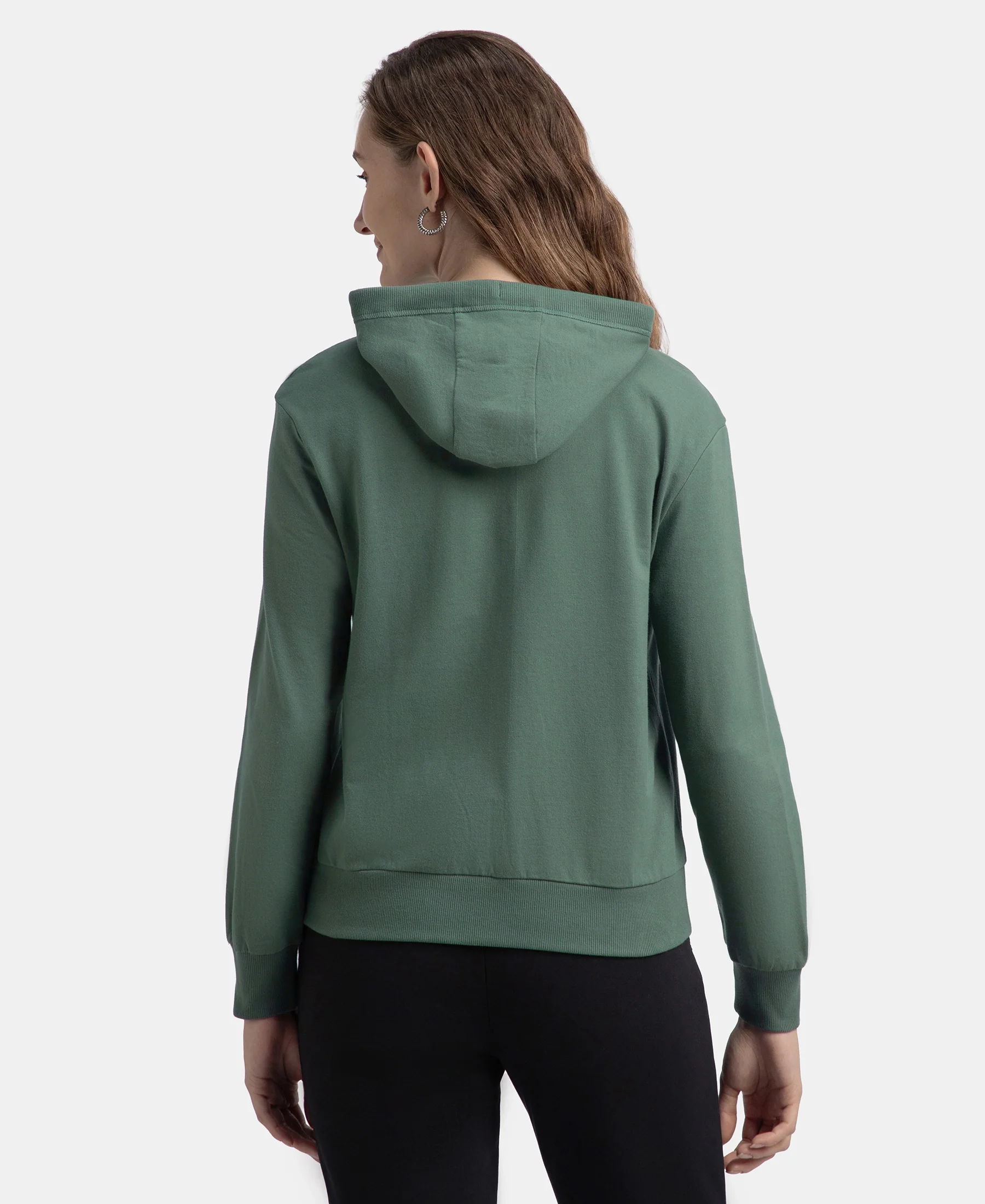 Super Combed Cotton French Terry Fabric Hoodie Jacket with Side Pockets - Balsam Green - Image 3