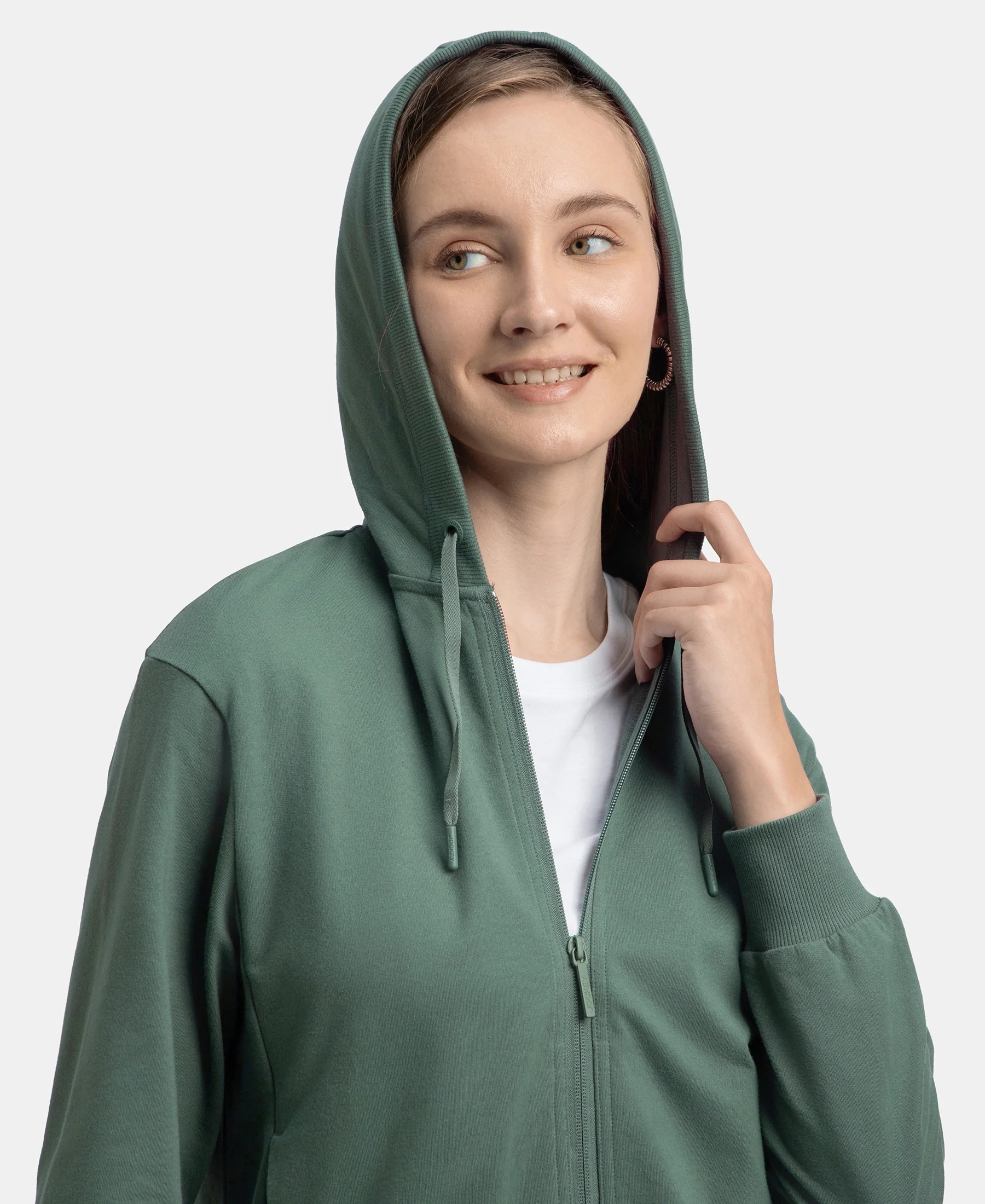 Super Combed Cotton French Terry Fabric Hoodie Jacket with Side Pockets - Balsam Green - Image 8