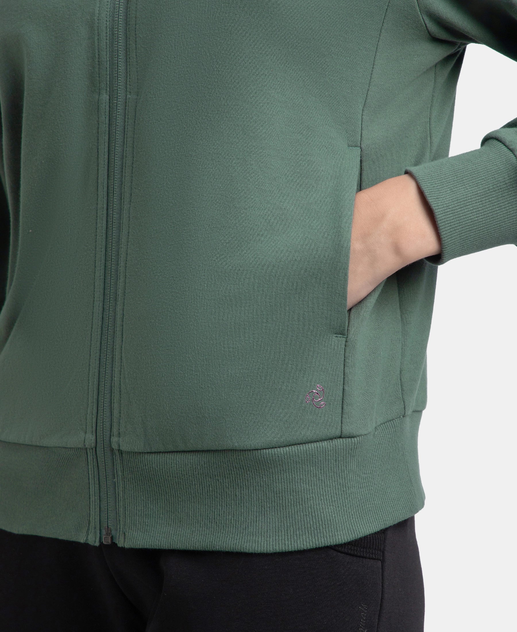 Super Combed Cotton French Terry Fabric Hoodie Jacket with Side Pockets - Balsam Green - Image 9