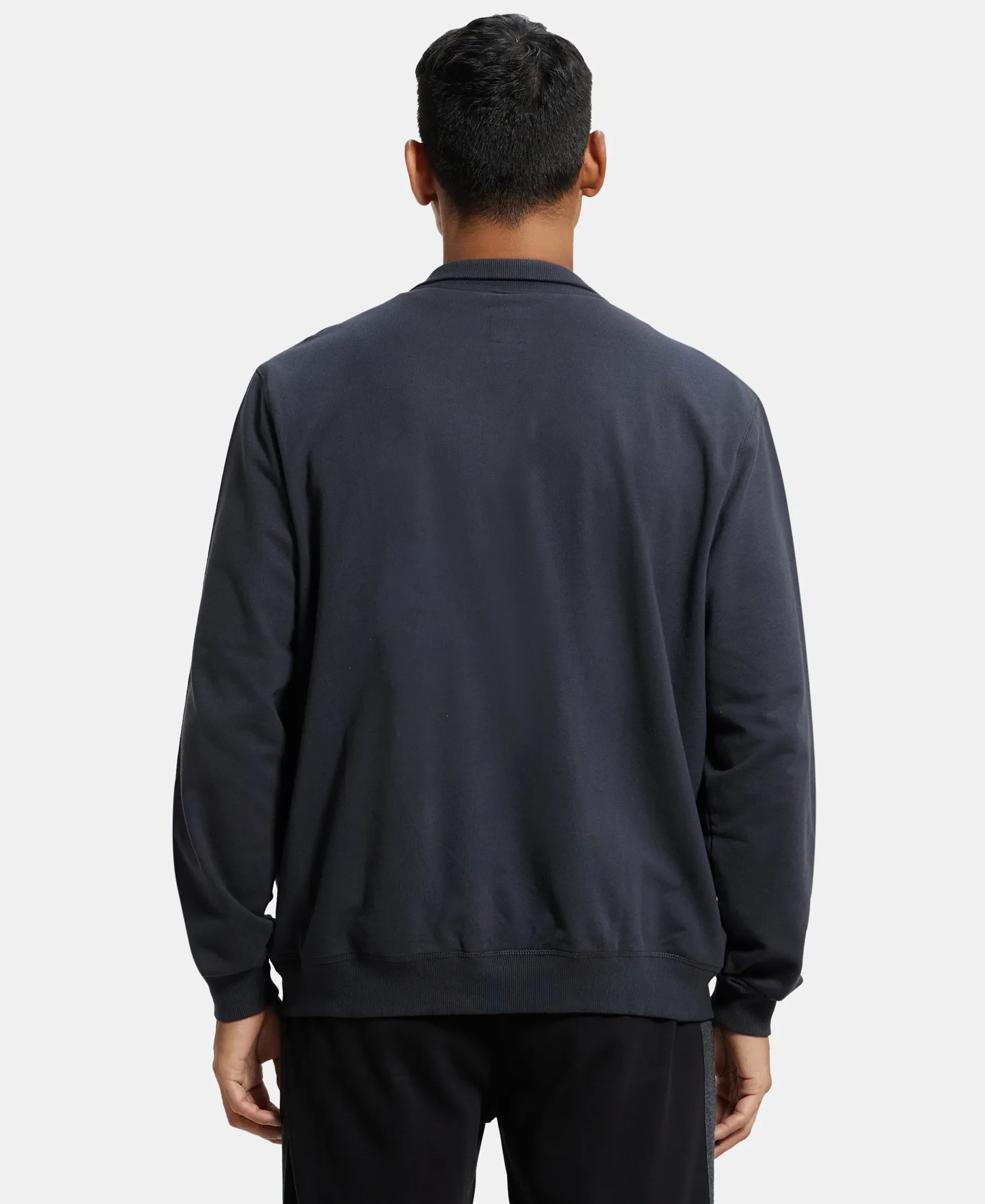 Super Combed Cotton French Terry Jacket with Ribbed Cuffs - Graphite - Image 3