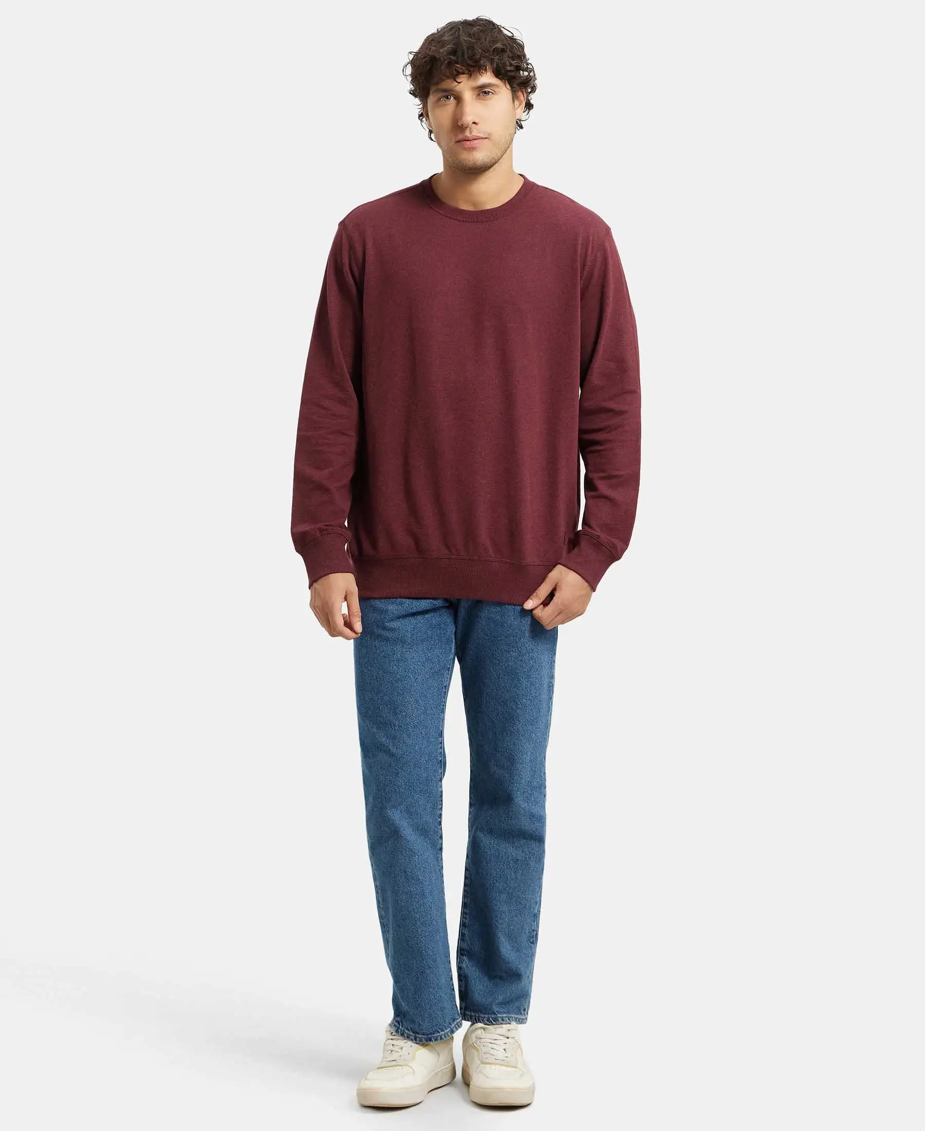 Super Combed Cotton French Terry Solid Sweatshirt with Ribbed Cuffs - Burgundy - Image 6
