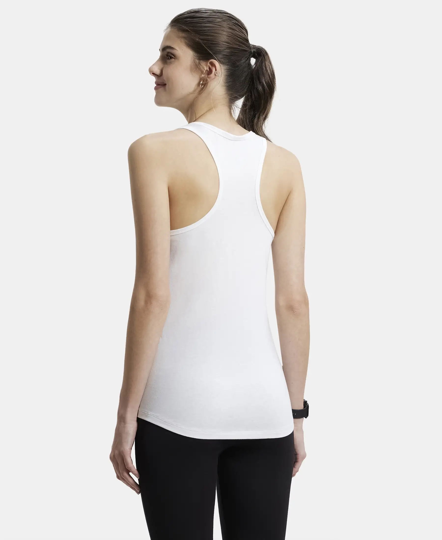 Super Combed Cotton Graphic Printed Racerback Styled Tank Top - White - Image 3