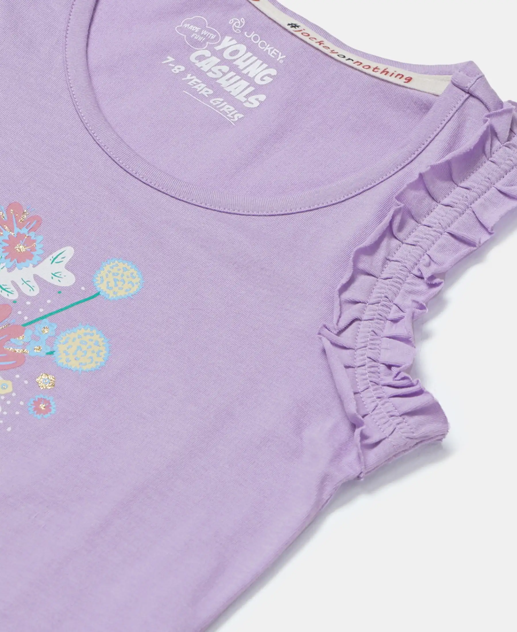 Girl's Super Combed Cotton Graphic Printed Tank Top - Lavendula - Image 3