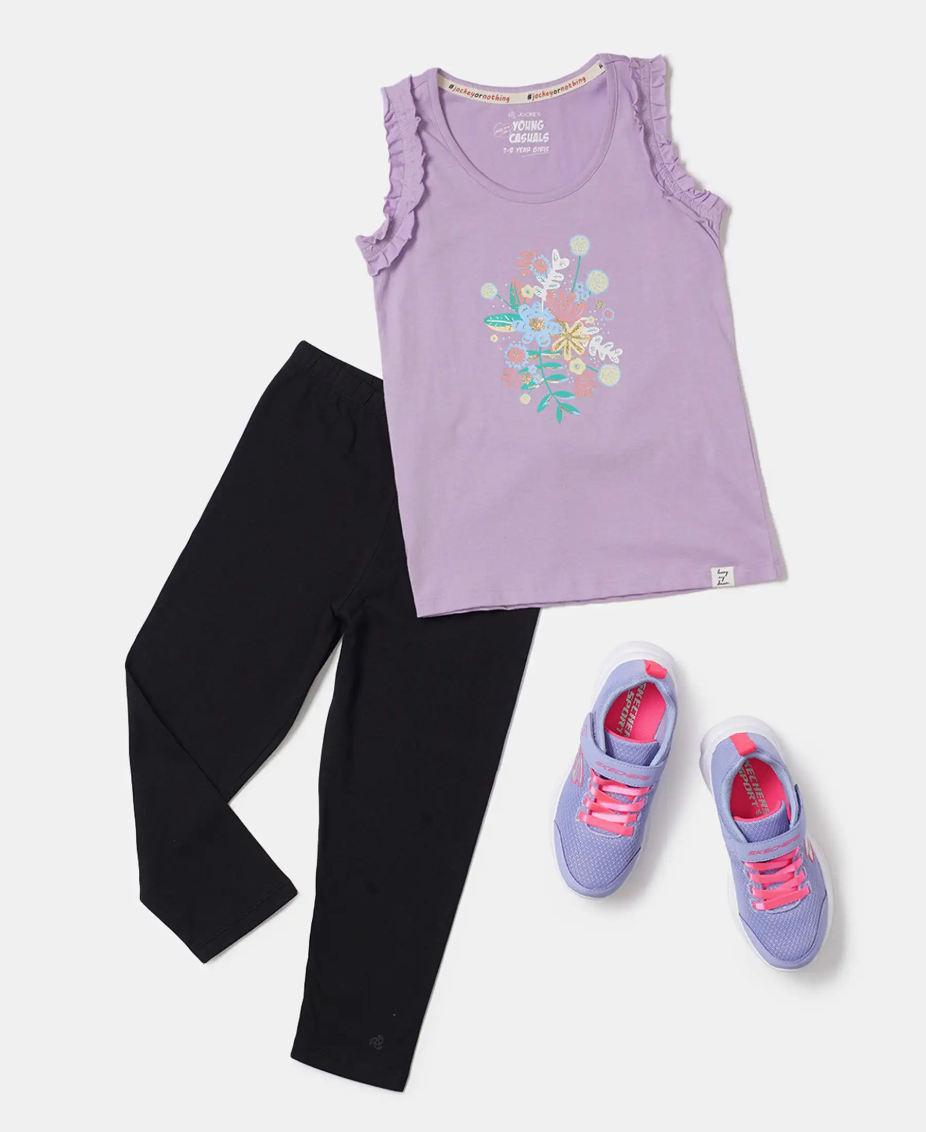 Girl's Super Combed Cotton Graphic Printed Tank Top - Lavendula - Image 4