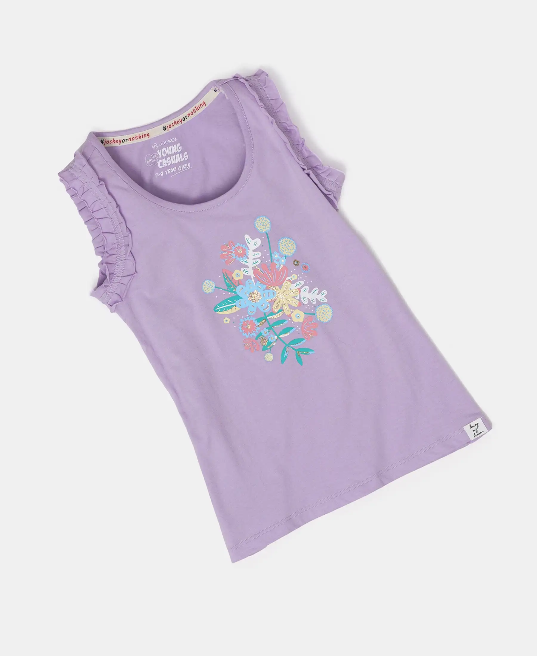 Girl's Super Combed Cotton Graphic Printed Tank Top - Lavendula - Image 5