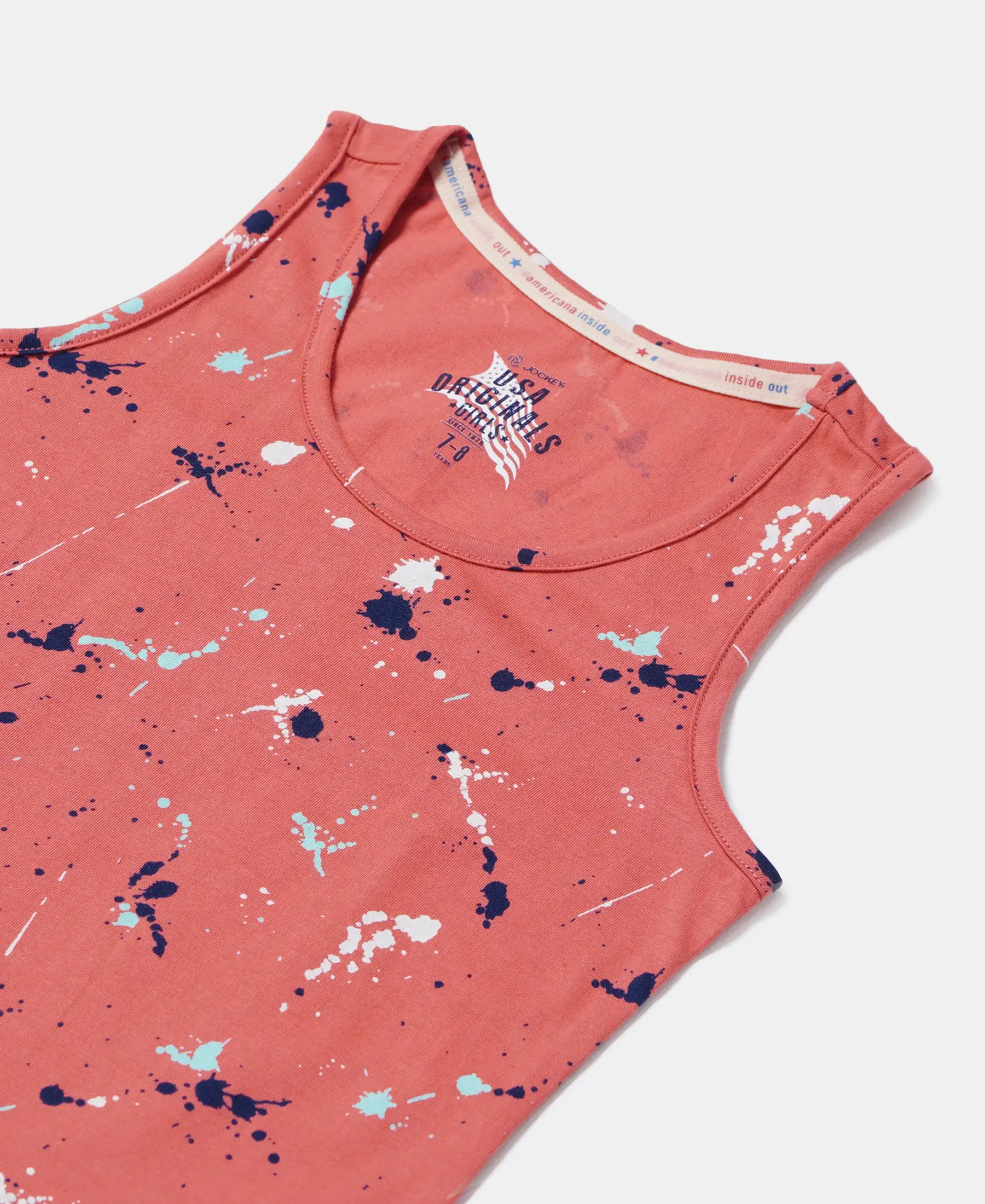 Girl's Super Combed Cotton Printed Tank Top - Faded Rose - Image 3