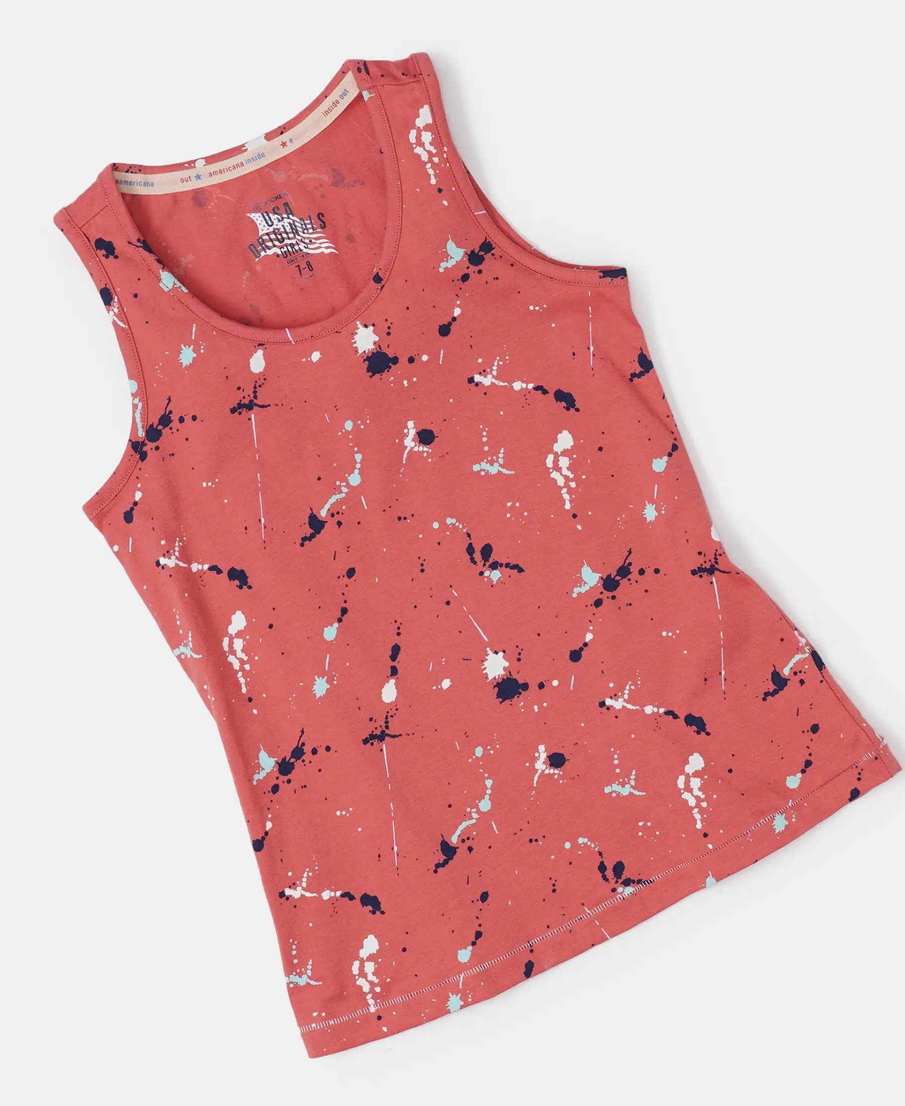 Girl's Super Combed Cotton Printed Tank Top - Faded Rose - Image 4