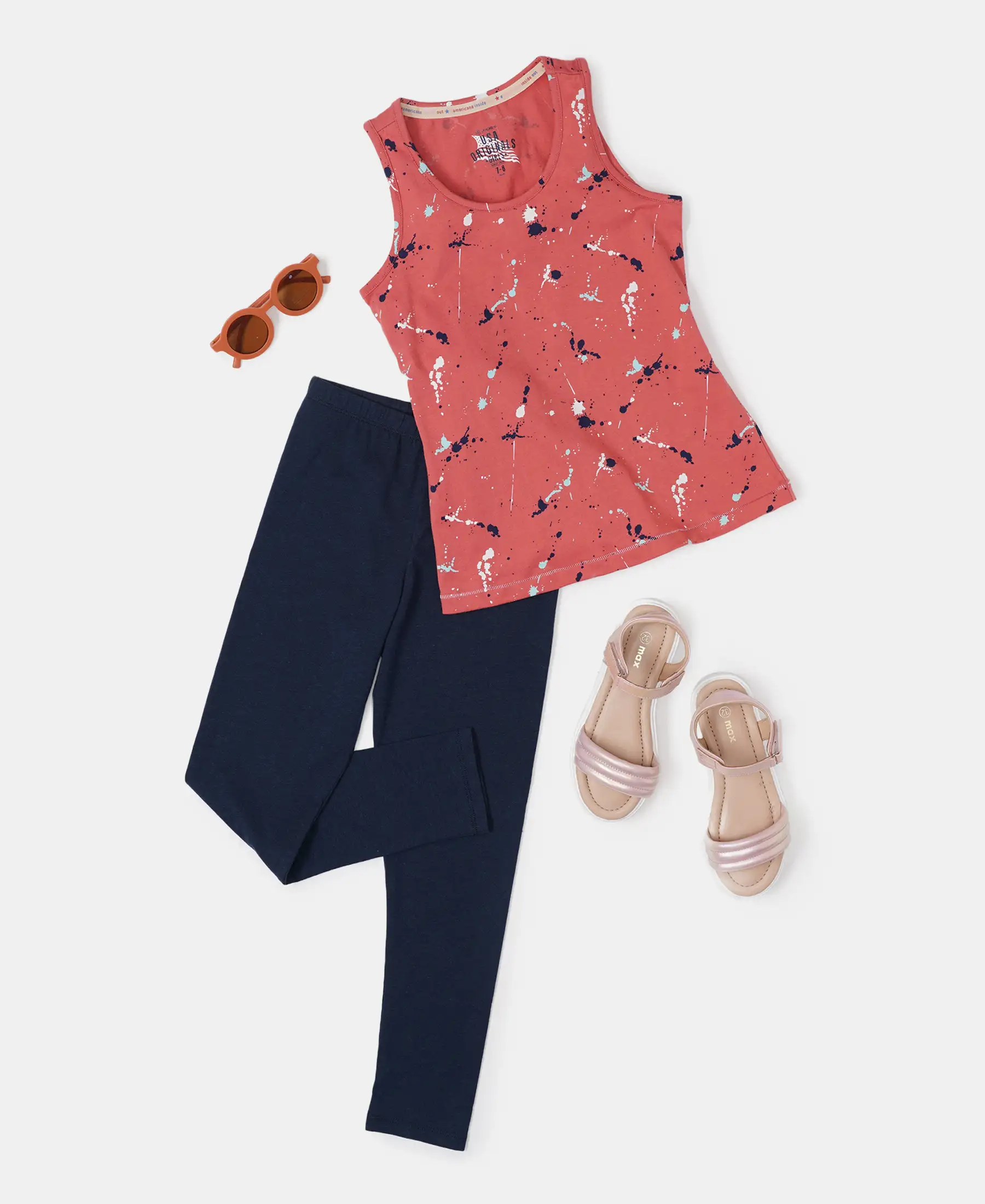 Girl's Super Combed Cotton Printed Tank Top - Faded Rose - Image 5