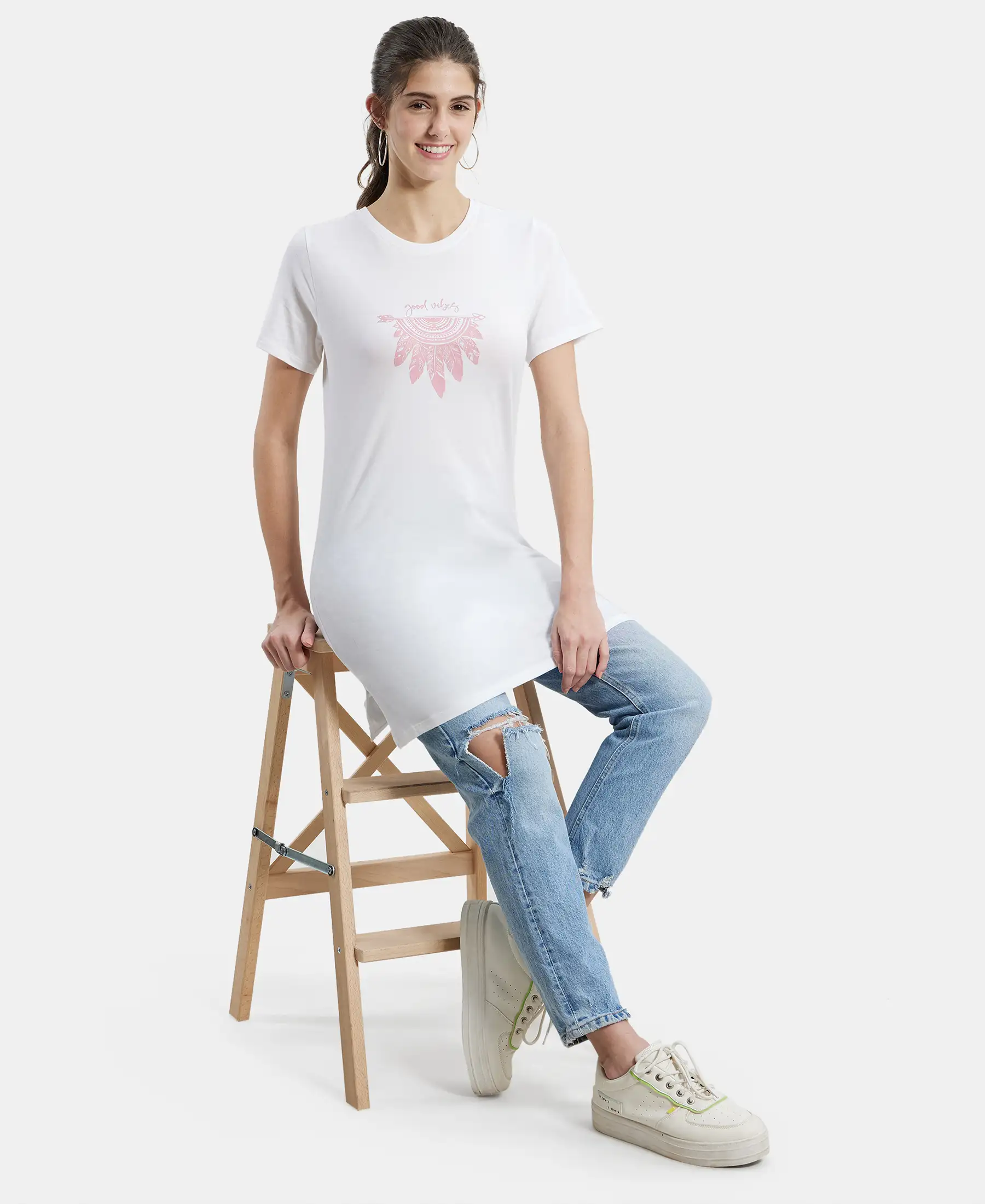 Super Combed Cotton Relaxed Fit Graphic Printed Half Sleeve Long Length T-Shirt - White Assorted Prints - Image 6