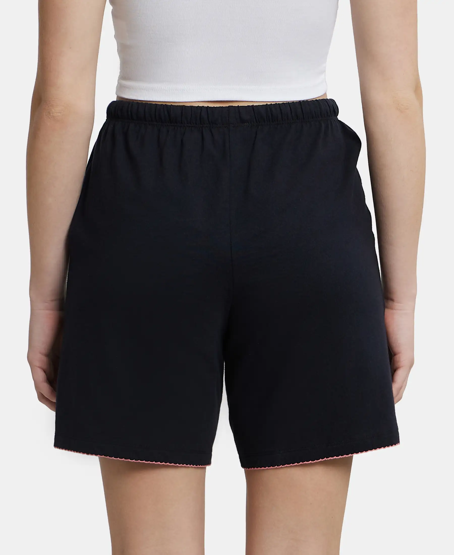 Super Combed Cotton Relaxed Fit Sleep Shorts with Convenient Side Pockets - Black - Image 3
