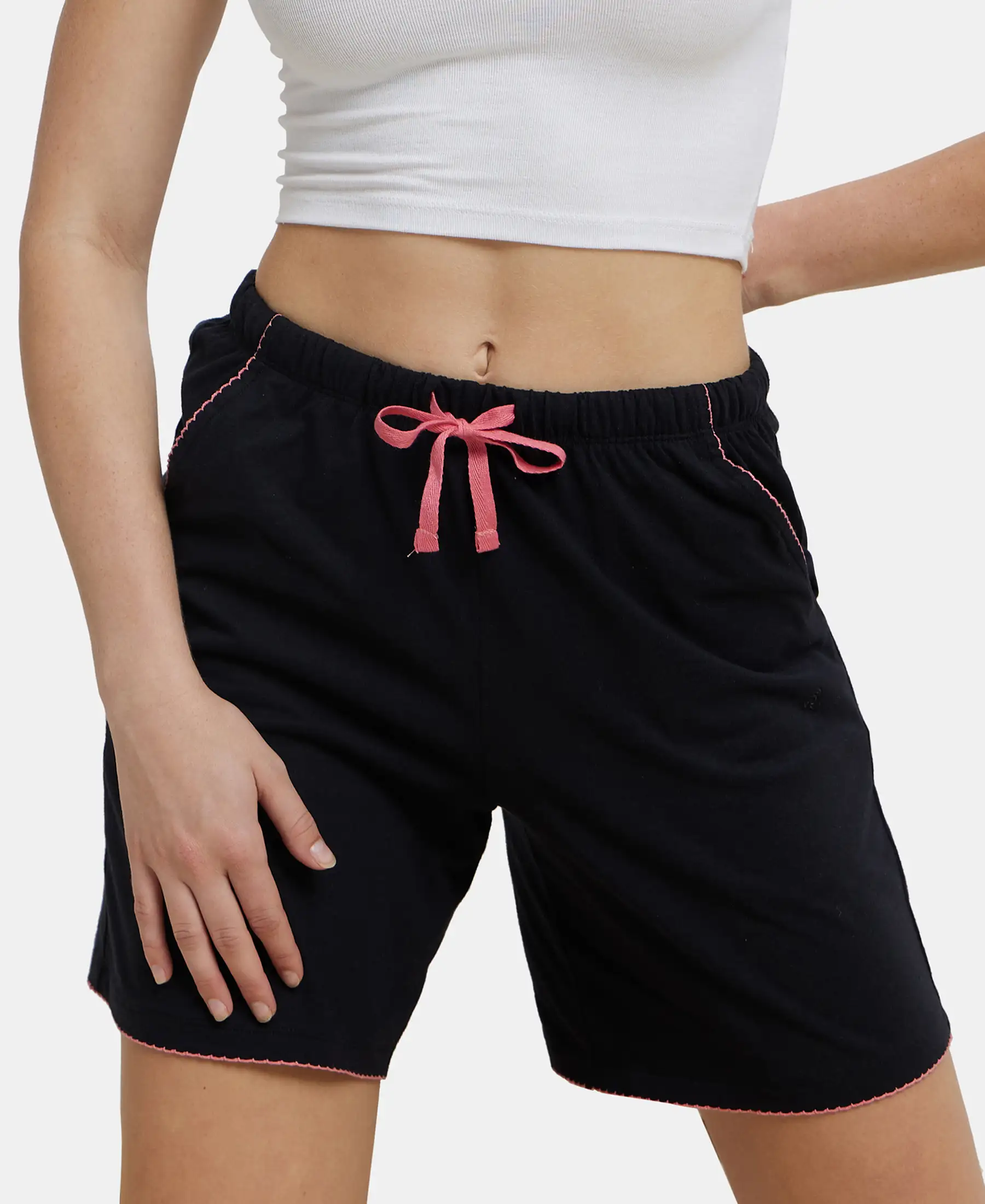 Super Combed Cotton Relaxed Fit Sleep Shorts with Convenient Side Pockets - Black - Image 5