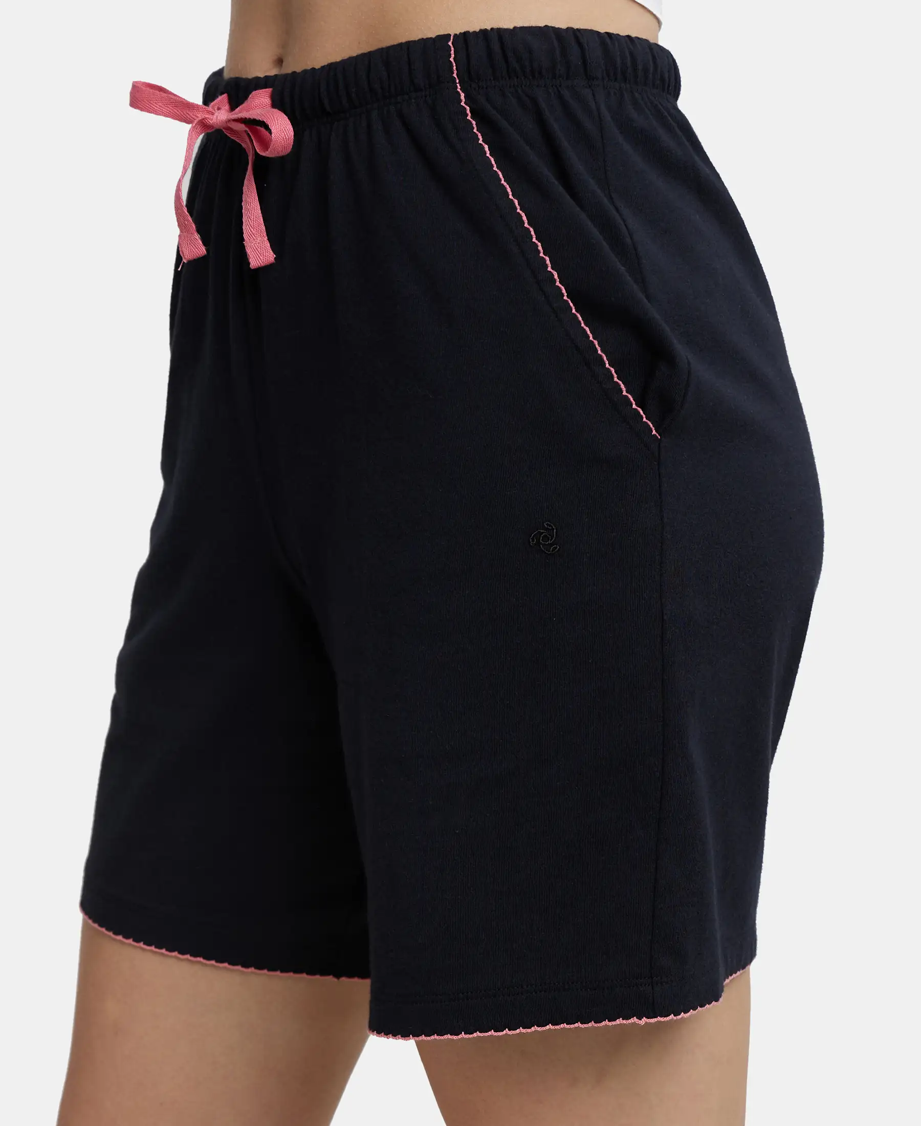Super Combed Cotton Relaxed Fit Sleep Shorts with Convenient Side Pockets - Black - Image 7