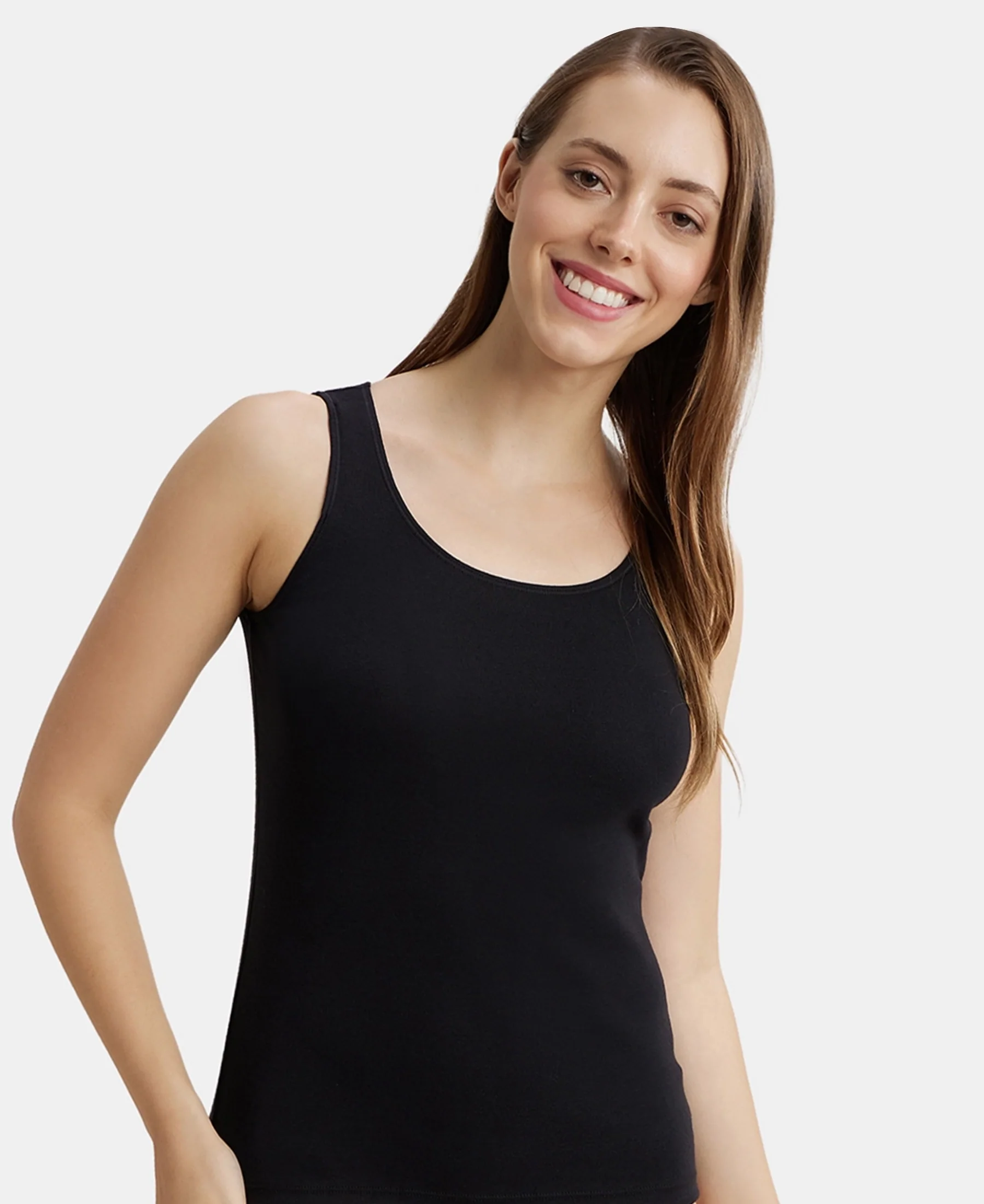 Super Combed Cotton Rib Fabric Inner Tank Top With StayFresh Treatment - Black - Image 5