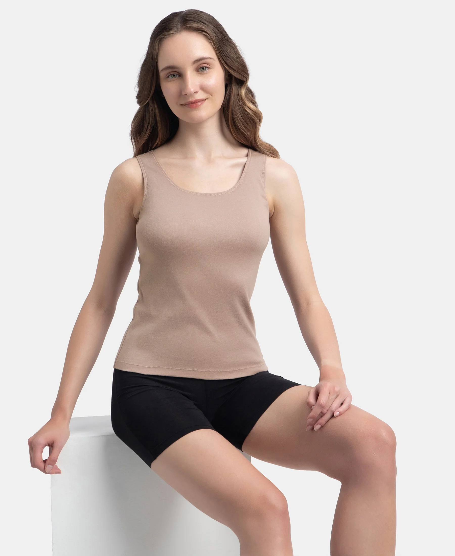 Super Combed Cotton Rib Fabric Inner Tank Top With StayFresh Treatment - Mocha - Image 5