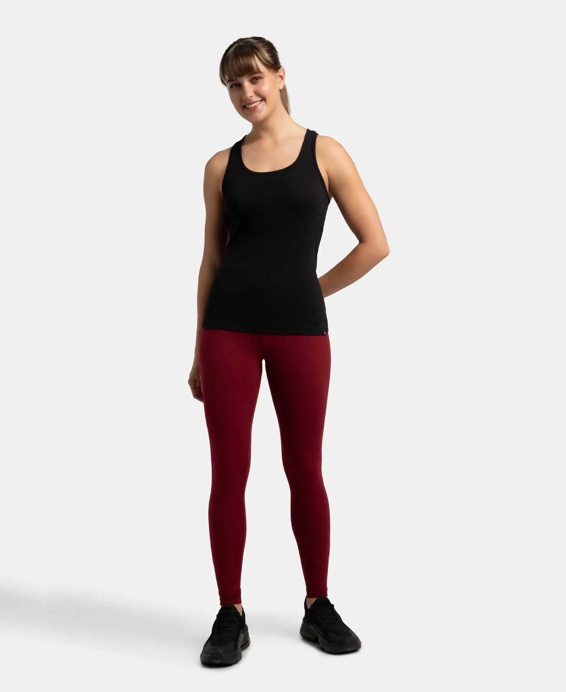 Super Combed Cotton Rib Fabric Slim Fit Solid Racerback Styled Tank Top - Black - Image 4