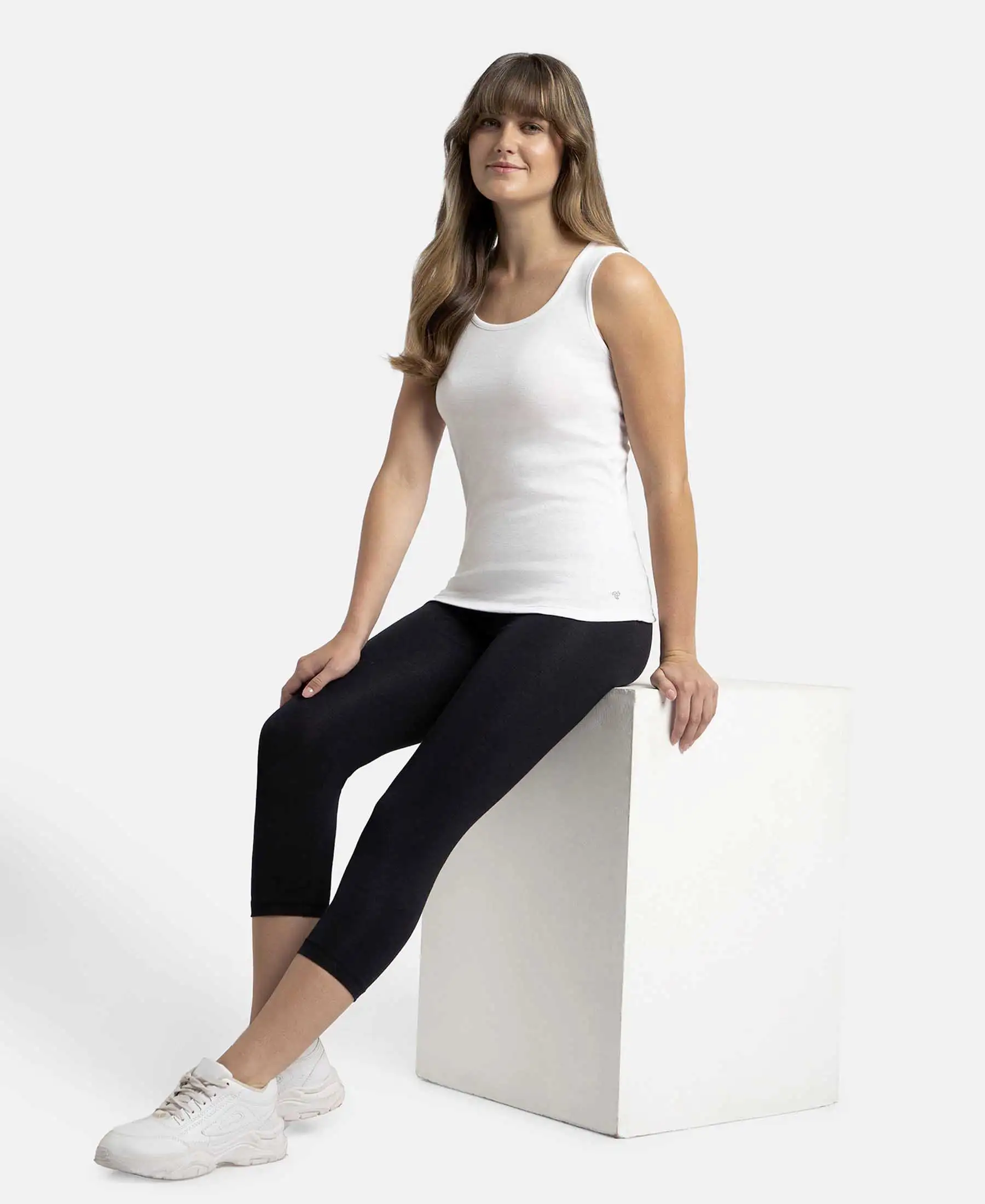 Super Combed Cotton Rib Fabric Slim Fit Solid Tank Top - White - Image 6