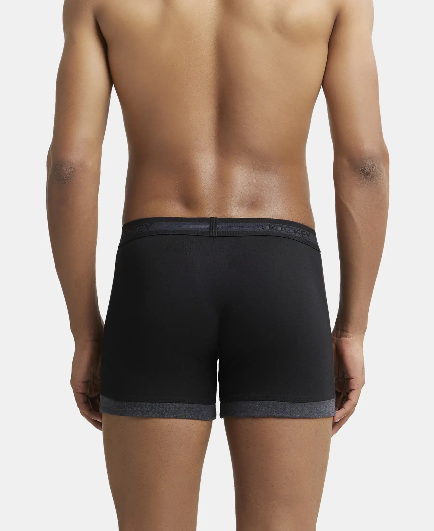 Super Combed Cotton Rib Solid Boxer Brief with StayFresh Treatment - Black & Black Melange (Pack of 2) - Image 3