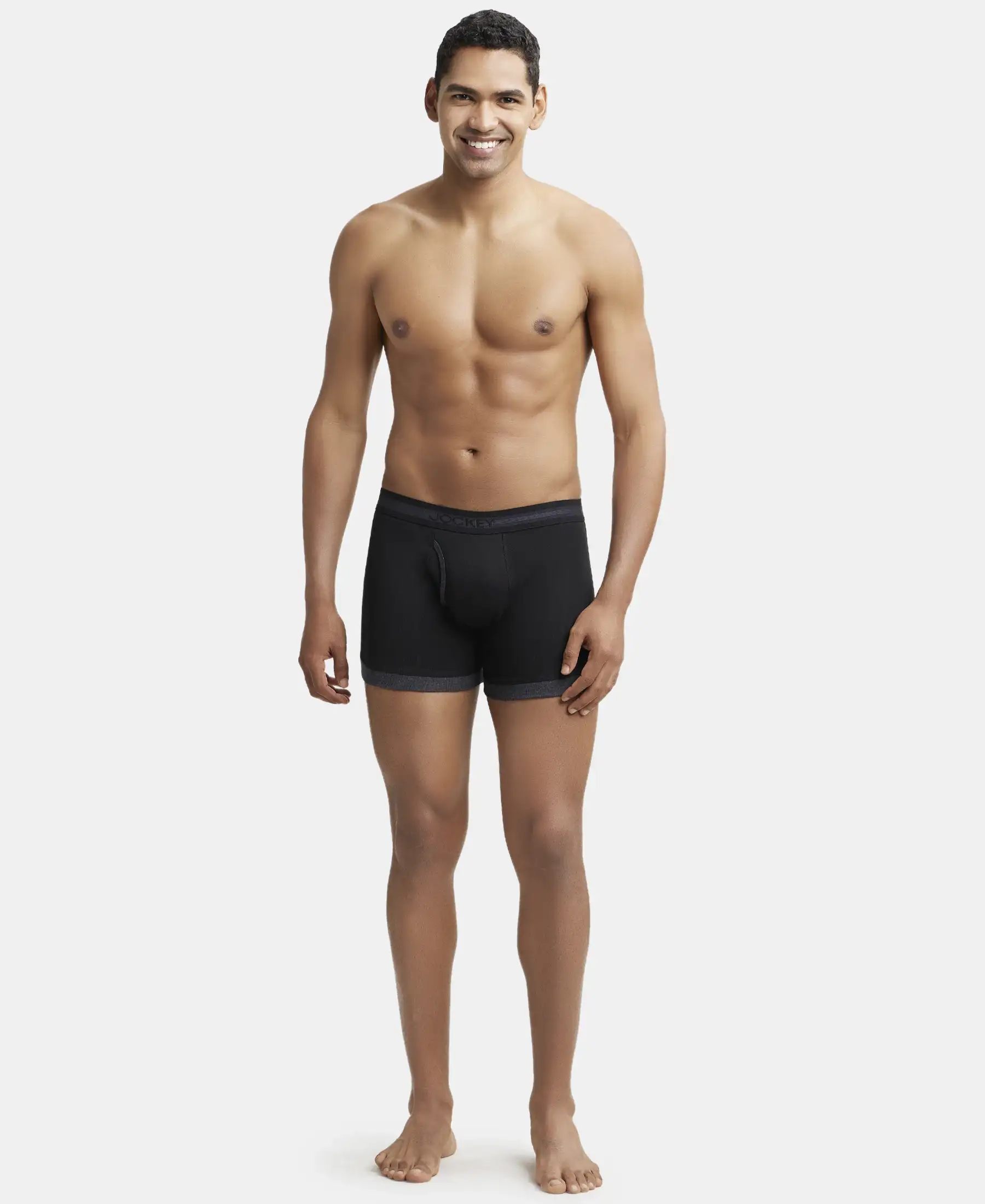 Super Combed Cotton Rib Solid Boxer Brief with StayFresh Treatment - Black & Black Melange (Pack of 2) - Image 4