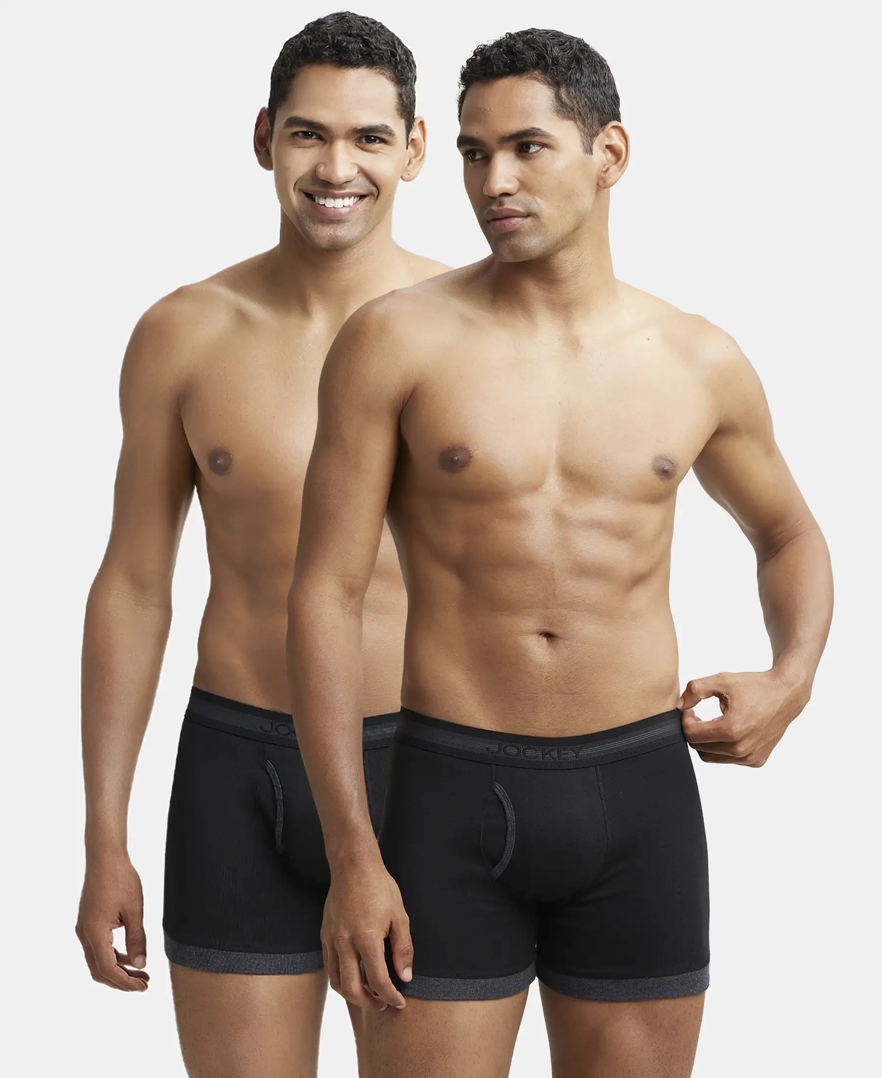 Super Combed Cotton Rib Solid Boxer Brief with StayFresh Treatment - Black & Black Melange (Pack of 2) - Image 5