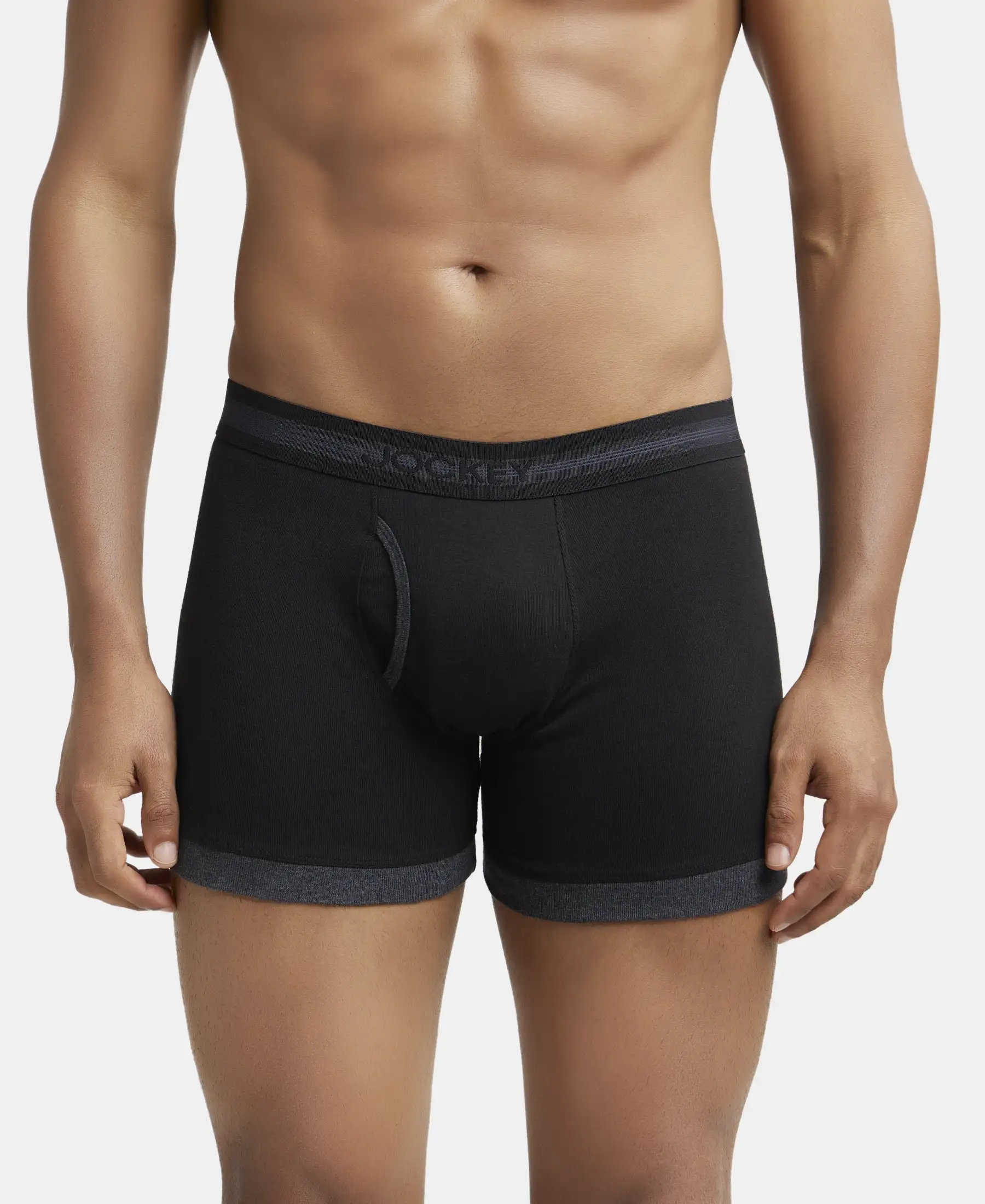 Super Combed Cotton Rib Solid Boxer Brief with StayFresh Treatment - Black & Black Melange (Pack of 2) - Image 8