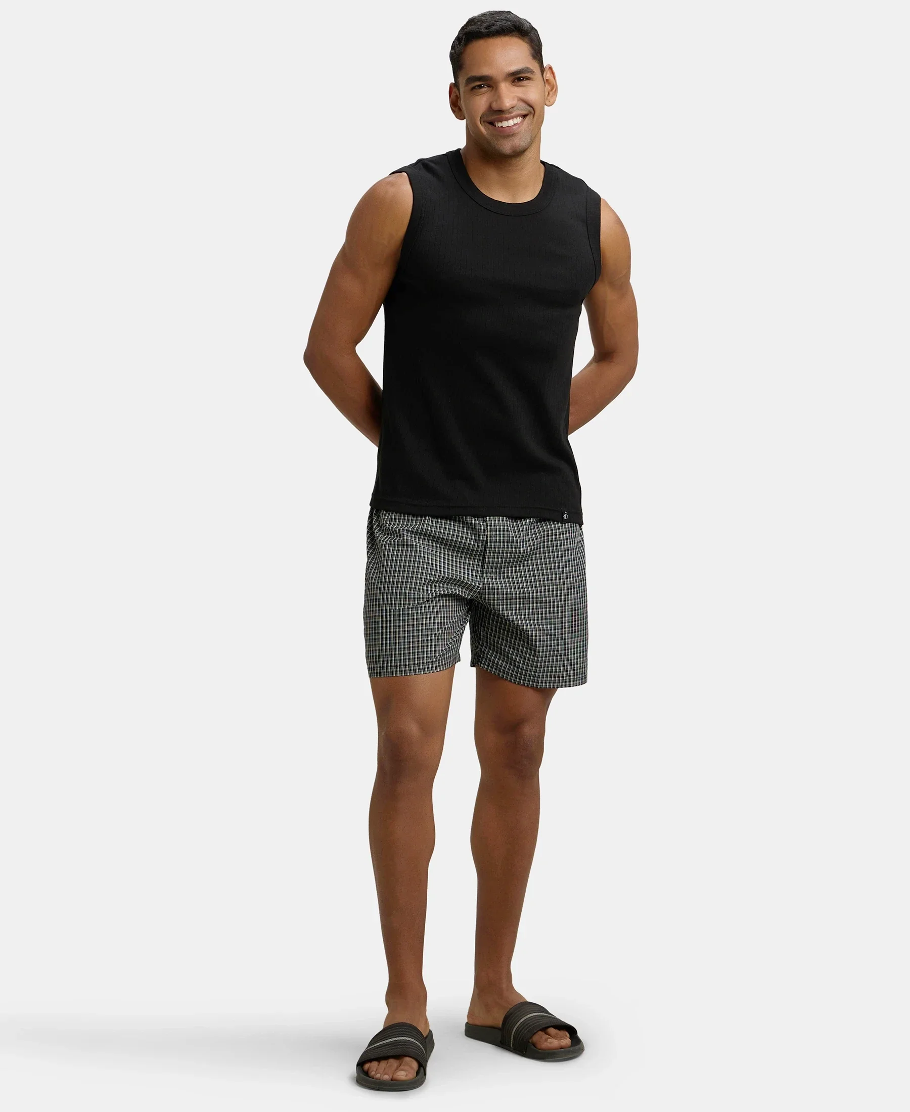 Super Combed Cotton Rib Solid Round Neck Muscle Vest - Black - Image 6