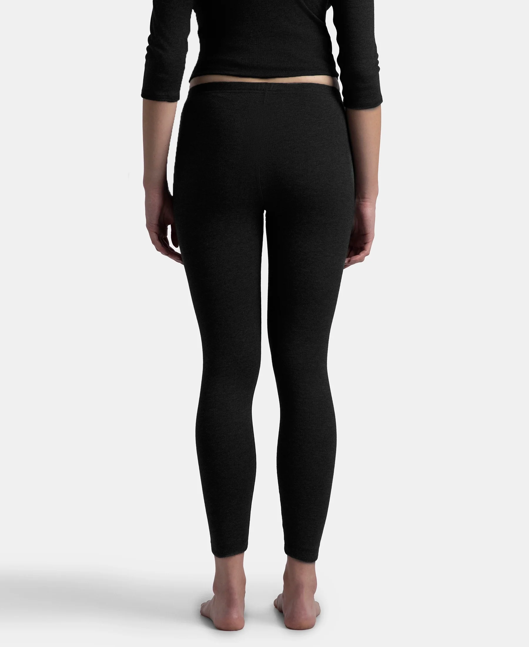 Super Warm Super Combed Cotton Rich Brushed Fabric Thermal Leggings with StayWarm Technology - Black - Image 3