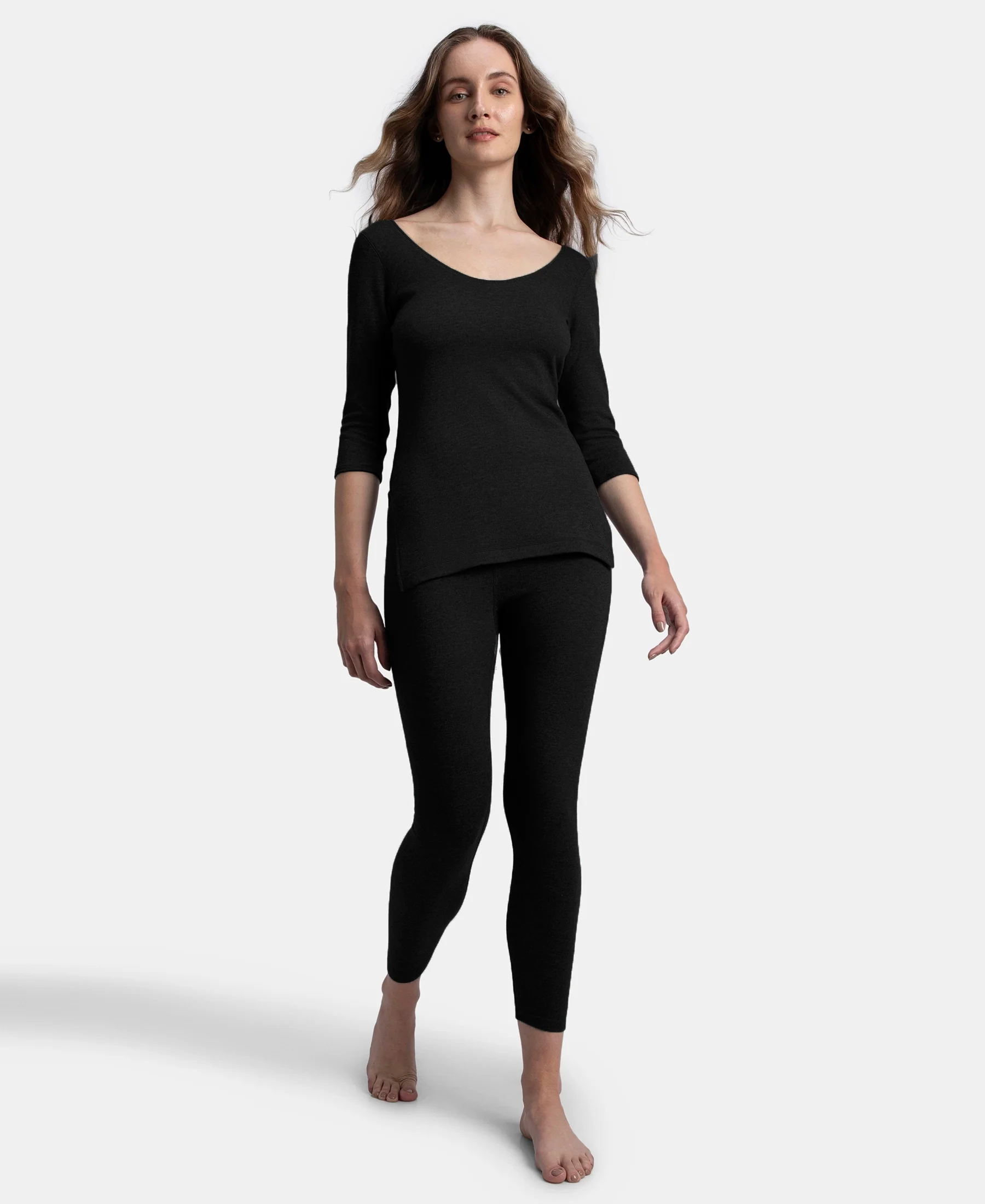 Super Warm Super Combed Cotton Rich Brushed Fabric Thermal Leggings with StayWarm Technology - Black - Image 4