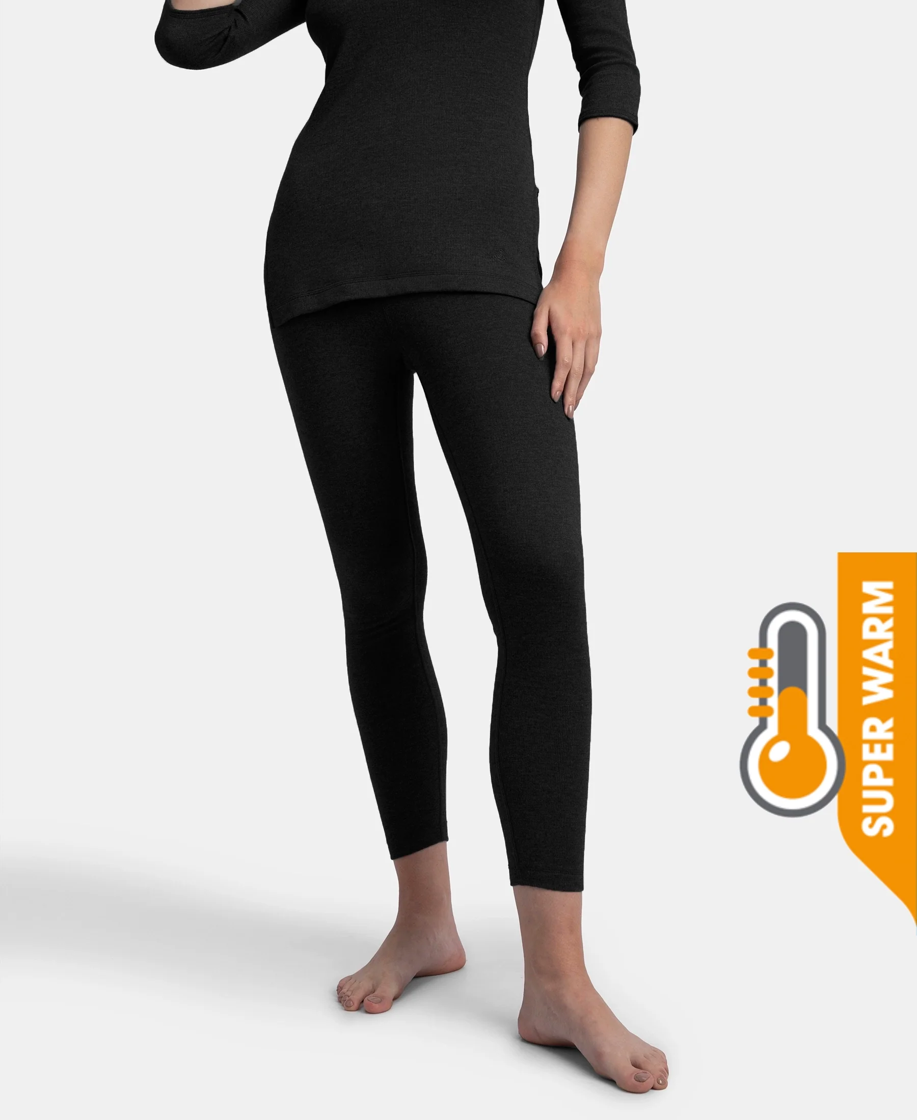 Super Warm Super Combed Cotton Rich Brushed Fabric Thermal Leggings with StayWarm Technology - Black - Image 5