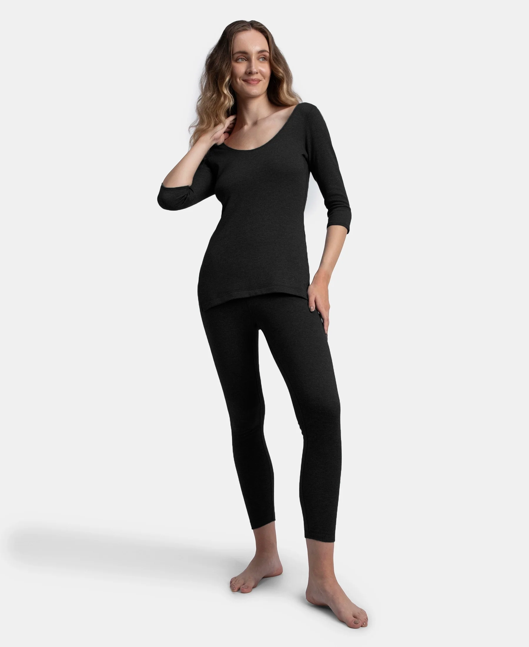 Super Warm Super Combed Cotton Rich Brushed Fabric Thermal Leggings with StayWarm Technology - Black - Image 6