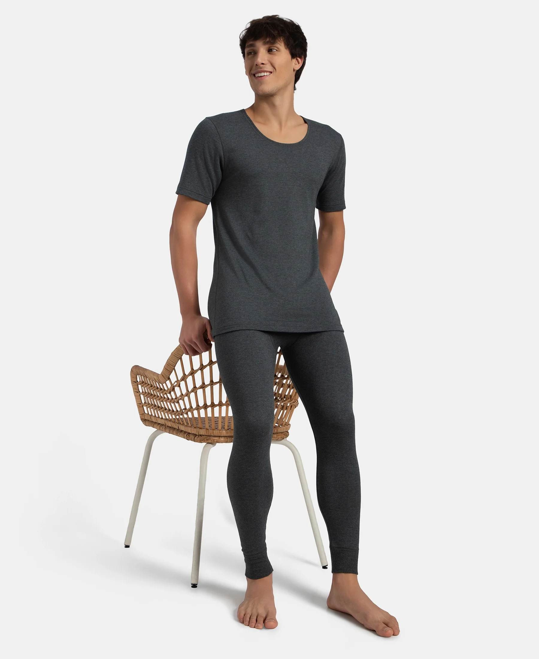 Super Warm Super Combed Cotton Rich Brushed Fabric Thermal Long John with StayWarm Technology - Charcoal Melange - Image 4